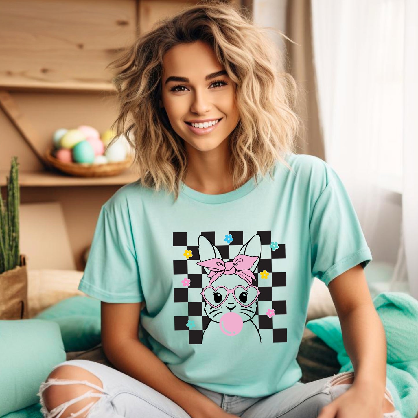 Checkered Groovy Bunny | Short Sleeve Graphic Tee