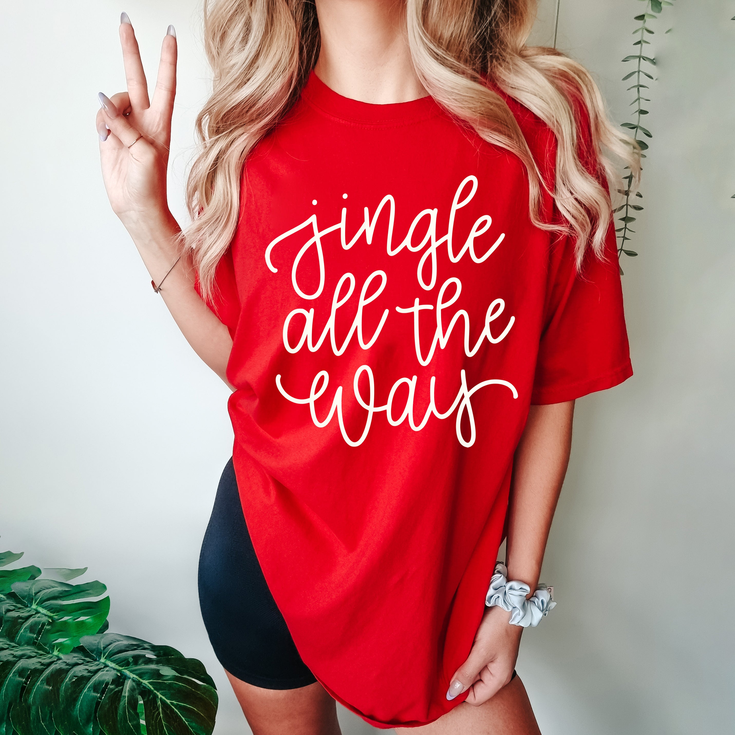 Jingle All The Way Cursive Puff Print | Garment Dyed Short Sleeve Tee