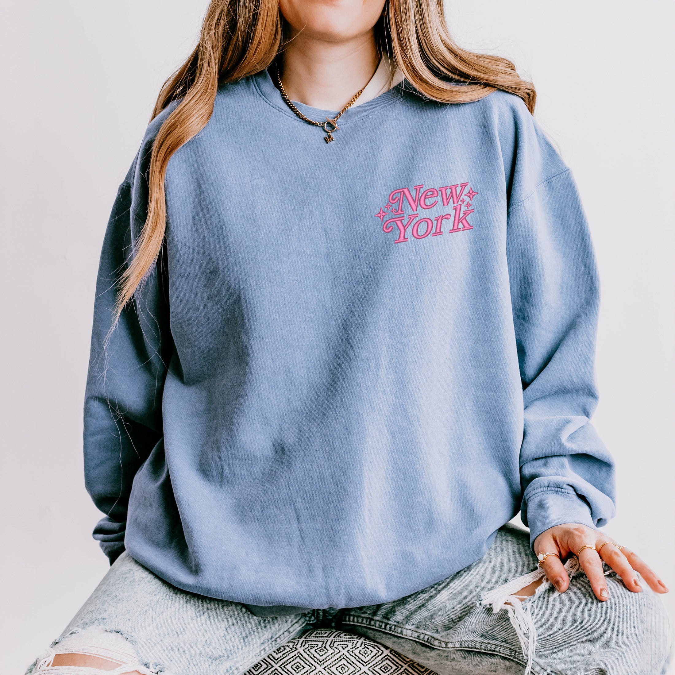 Embroidered New York Stars | Lightweight Garment Dyed Sweatshirt