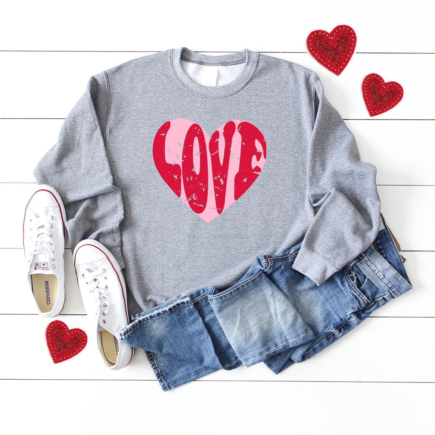 Pink Love Heart Distressed | Sweatshirt