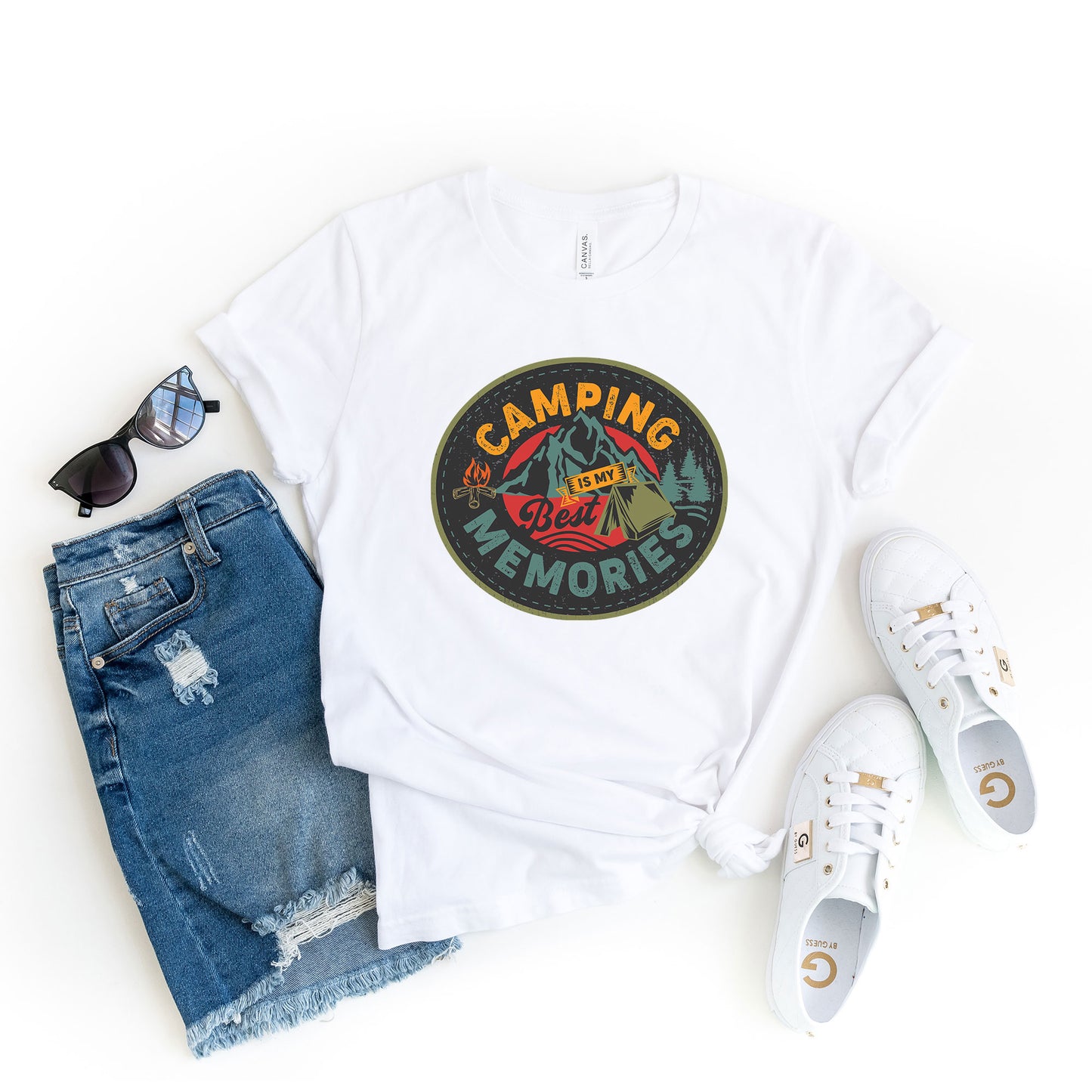 Camping Is My Best Memories Badge | Short Sleeve Graphic Tee