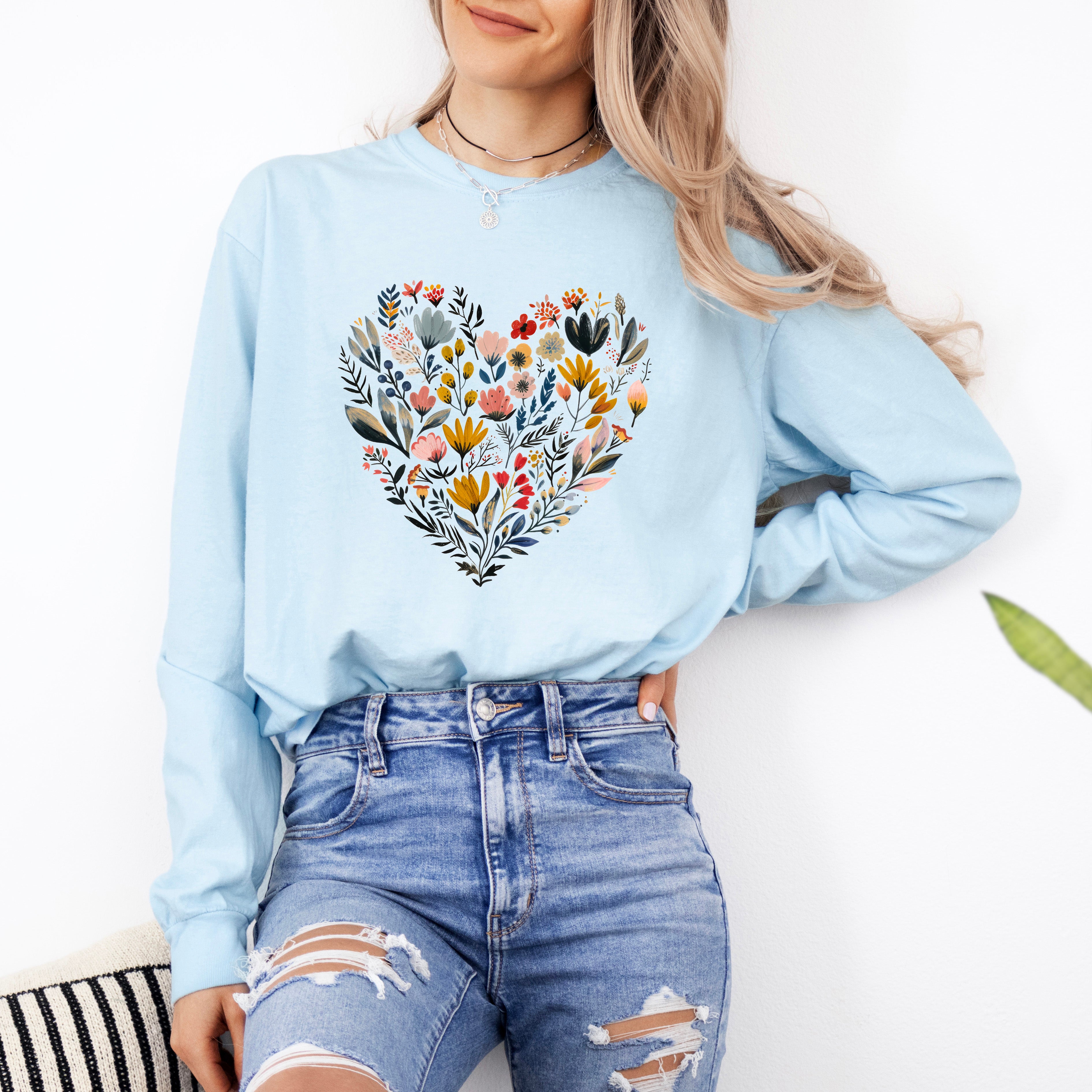 Heart Floral | Garment Dyed Long Sleeve