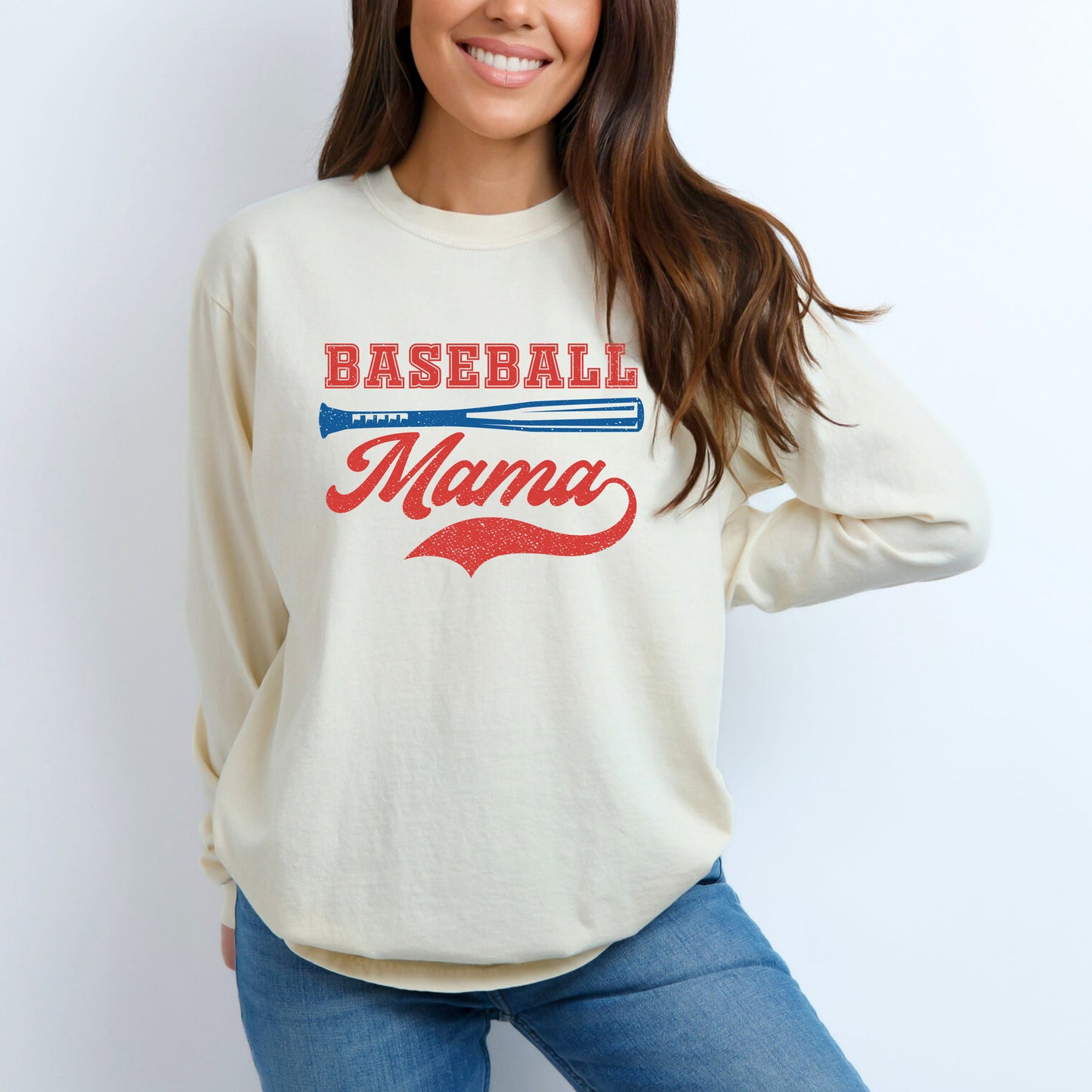 Baseball Mama Grunge | Garment Dyed Long Sleeve