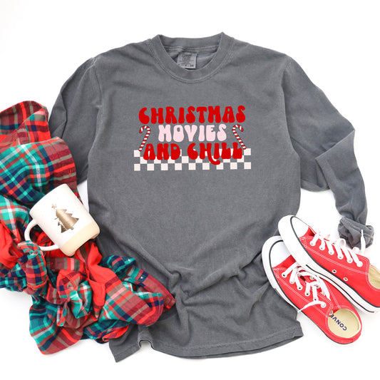 Christmas Movies And Chill Checkered | Garment Dyed Long Sleeve