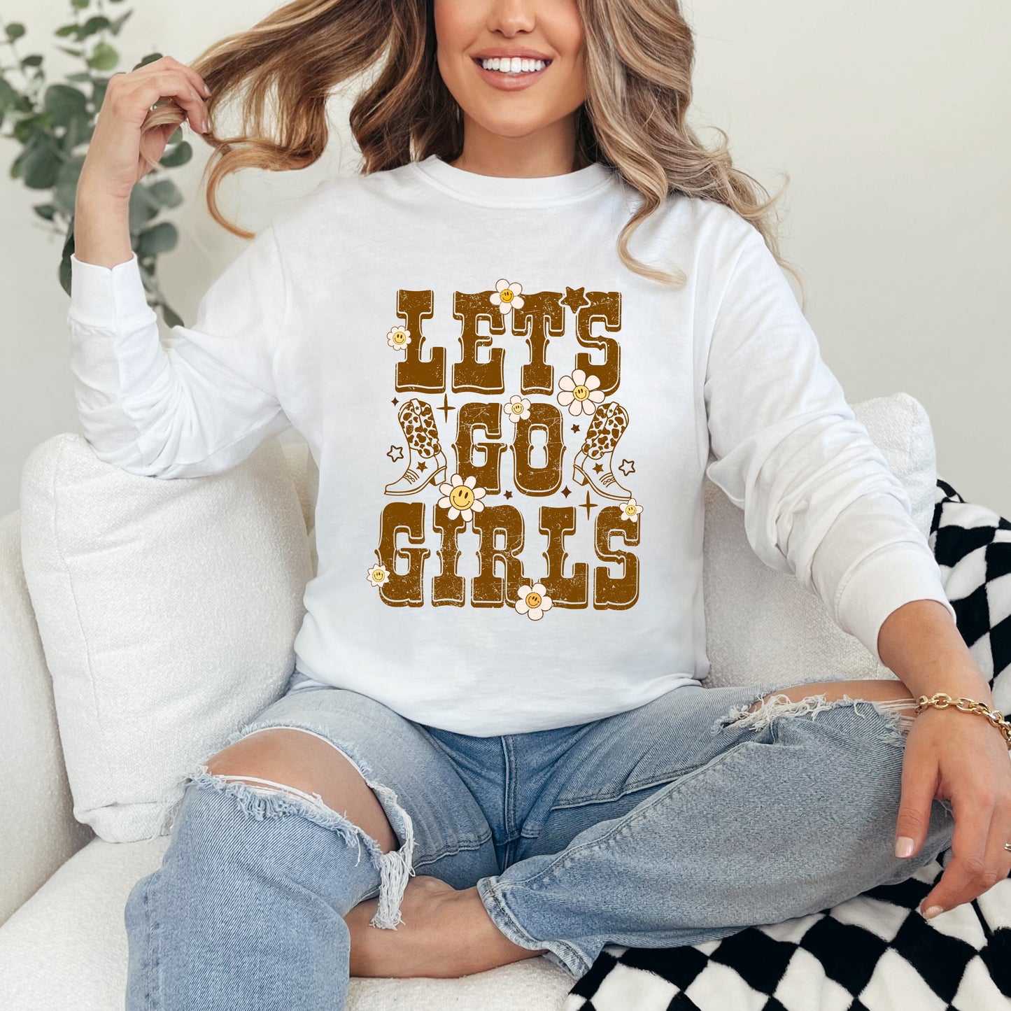 Floral Let's Go Girls | Garment Dyed Long Sleeve Tee
