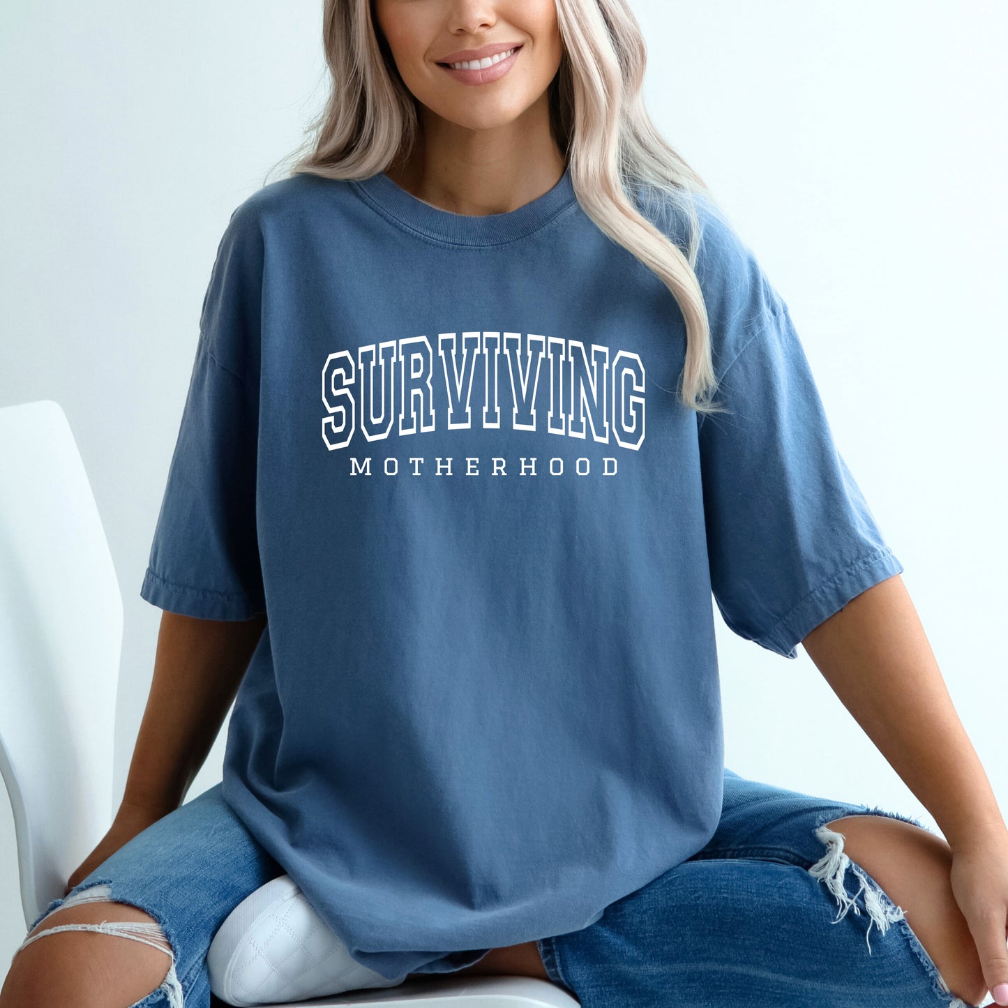 Varsity Surviving Motherhood | Garment Dyed Short Sleeve Tee