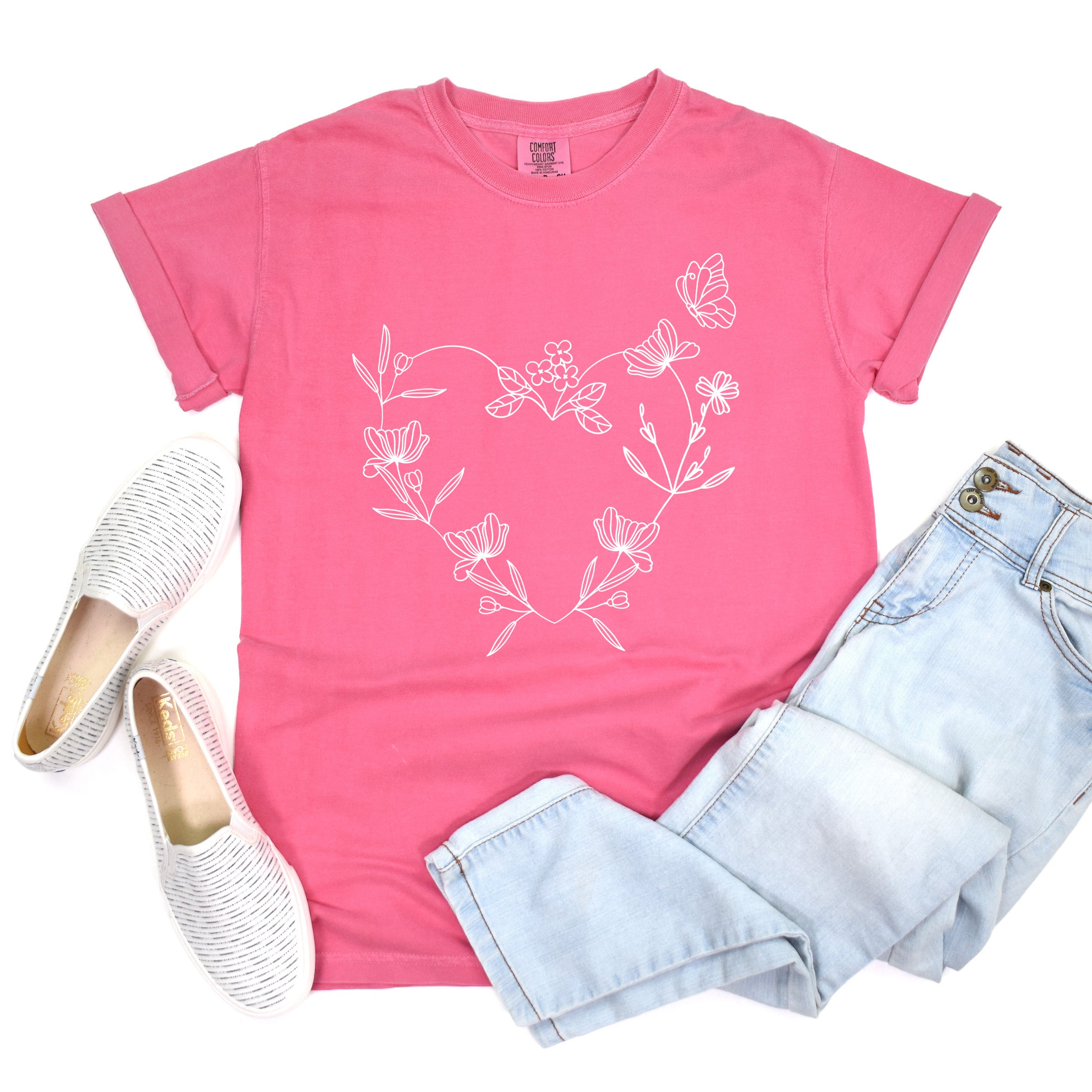 Butterfly and Floral Heart | Garment Dyed Tee