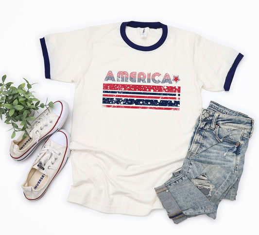 America With Stars and Stripes | Ringer Tee