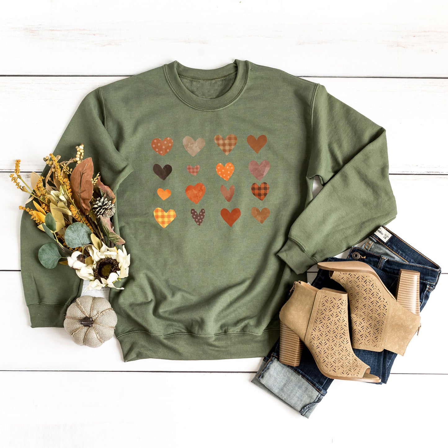 Fall Plaid Hearts | Sweatshirt