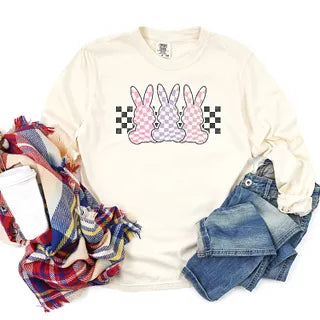 Checkered Triple Bunny | Garment Dyed Long Sleeve