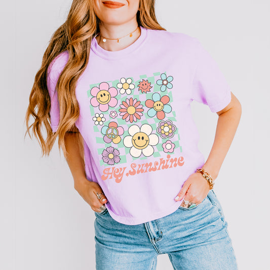 Hey Sunshine Flowers | Relaxed Fit Cropped Tee