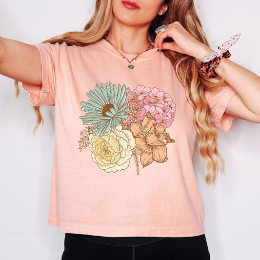Colorful Flower Bouquet | Relaxed Fit Cropped Tee