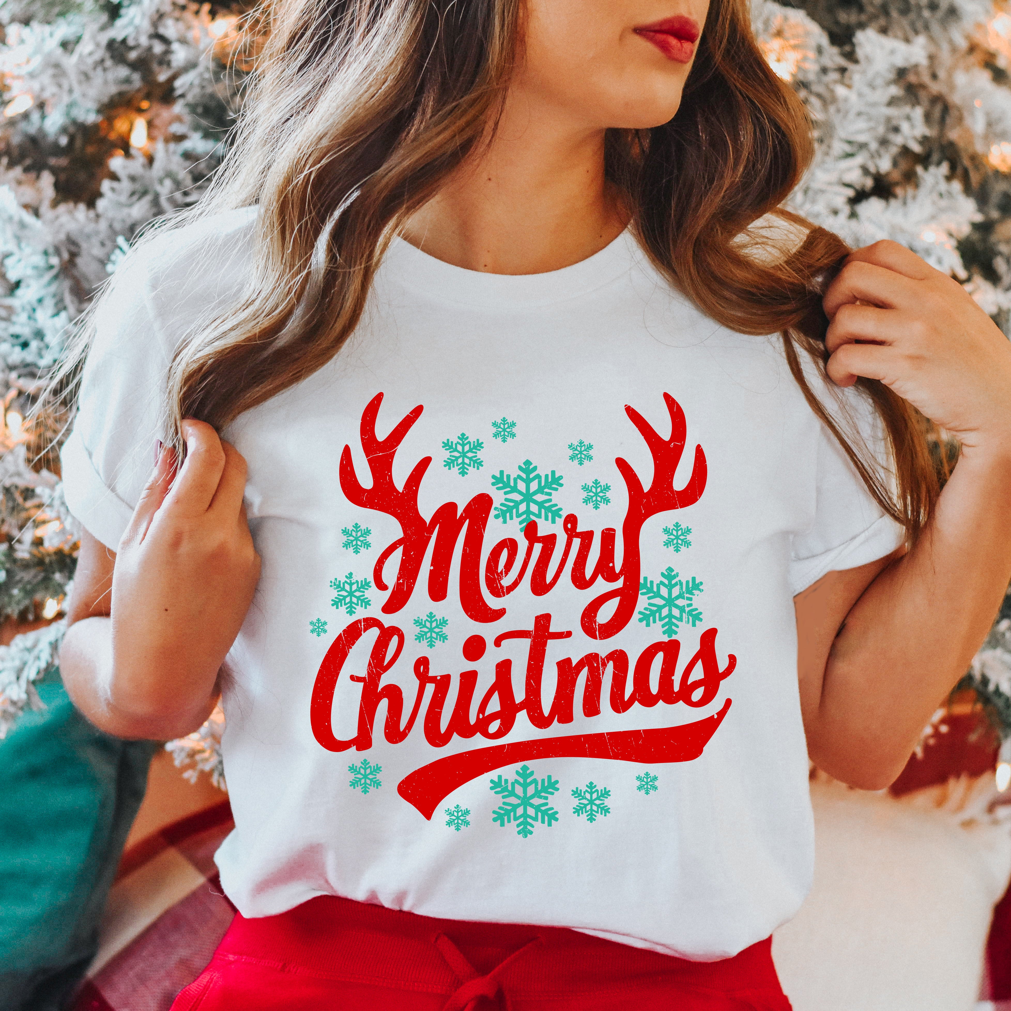 Merry Christmas Antlers | Short Sleeve Crewneck