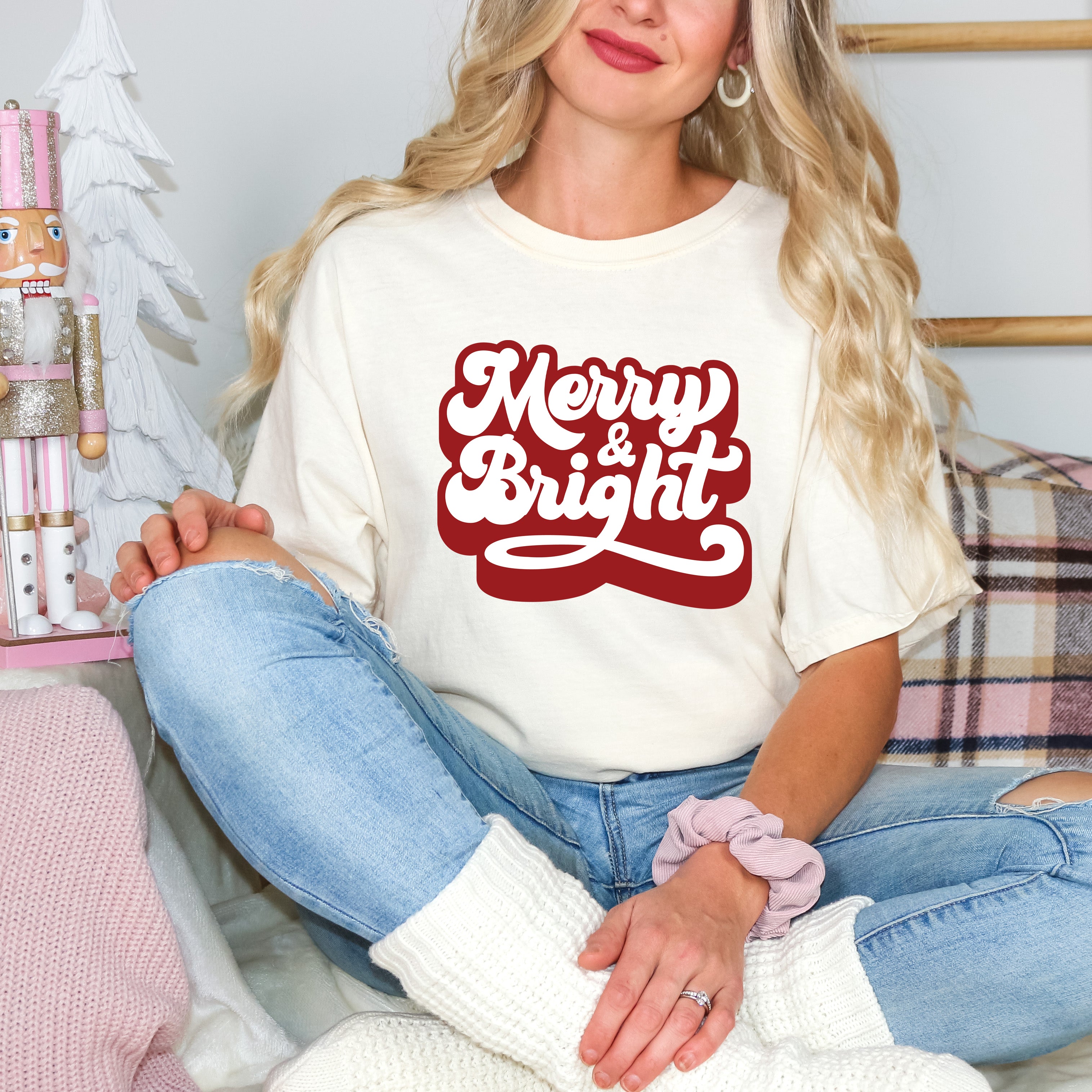 Retro Merry And Bright | Garment Dyed Tee