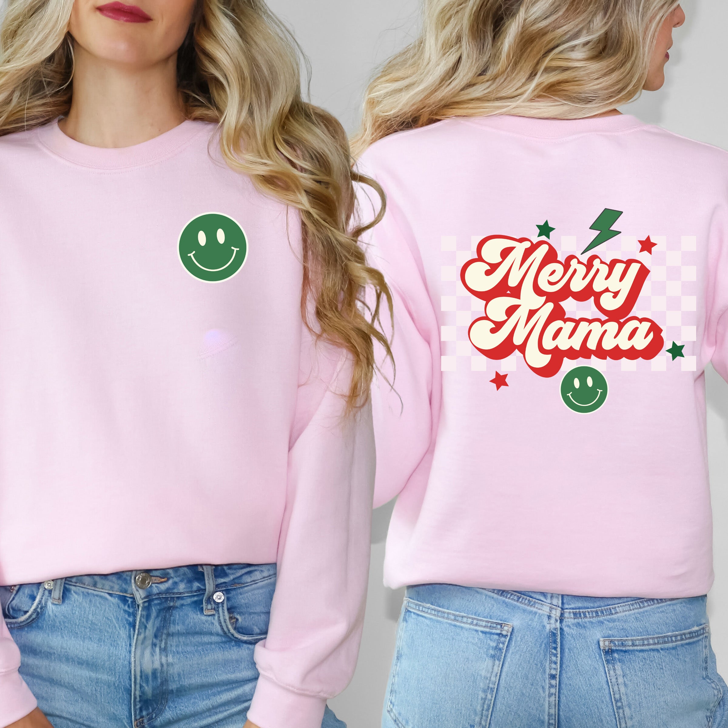 Merry Mama Checkered  | Sweatshirt Front and Back Design