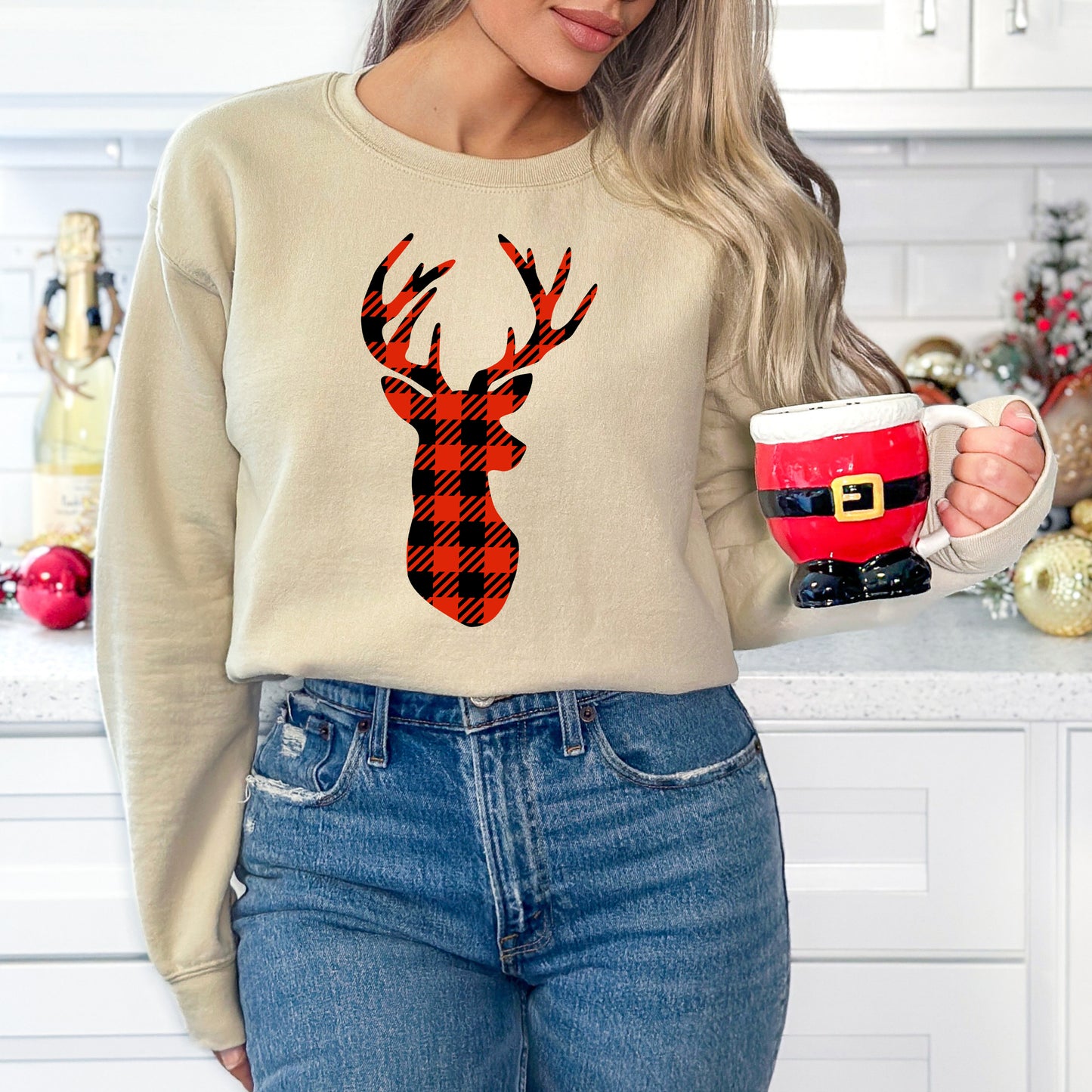 Buffalo Plaid Reindeer | Sweatshirt