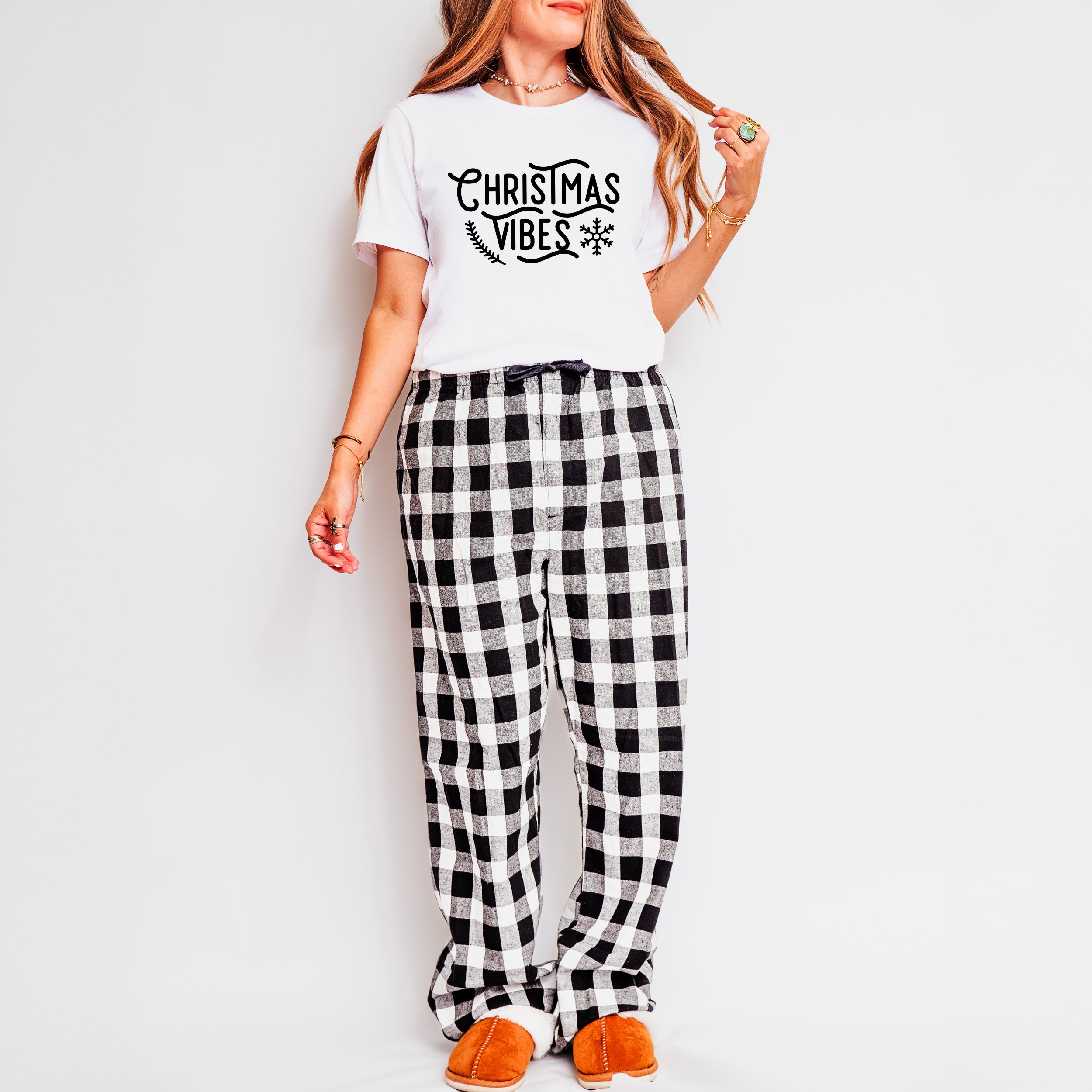 Christmas Vibes Snowflake | Plaid Pajama Set