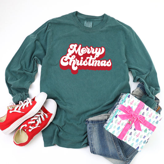 Retro Merry Christmas | Garment Dyed Long Sleeve