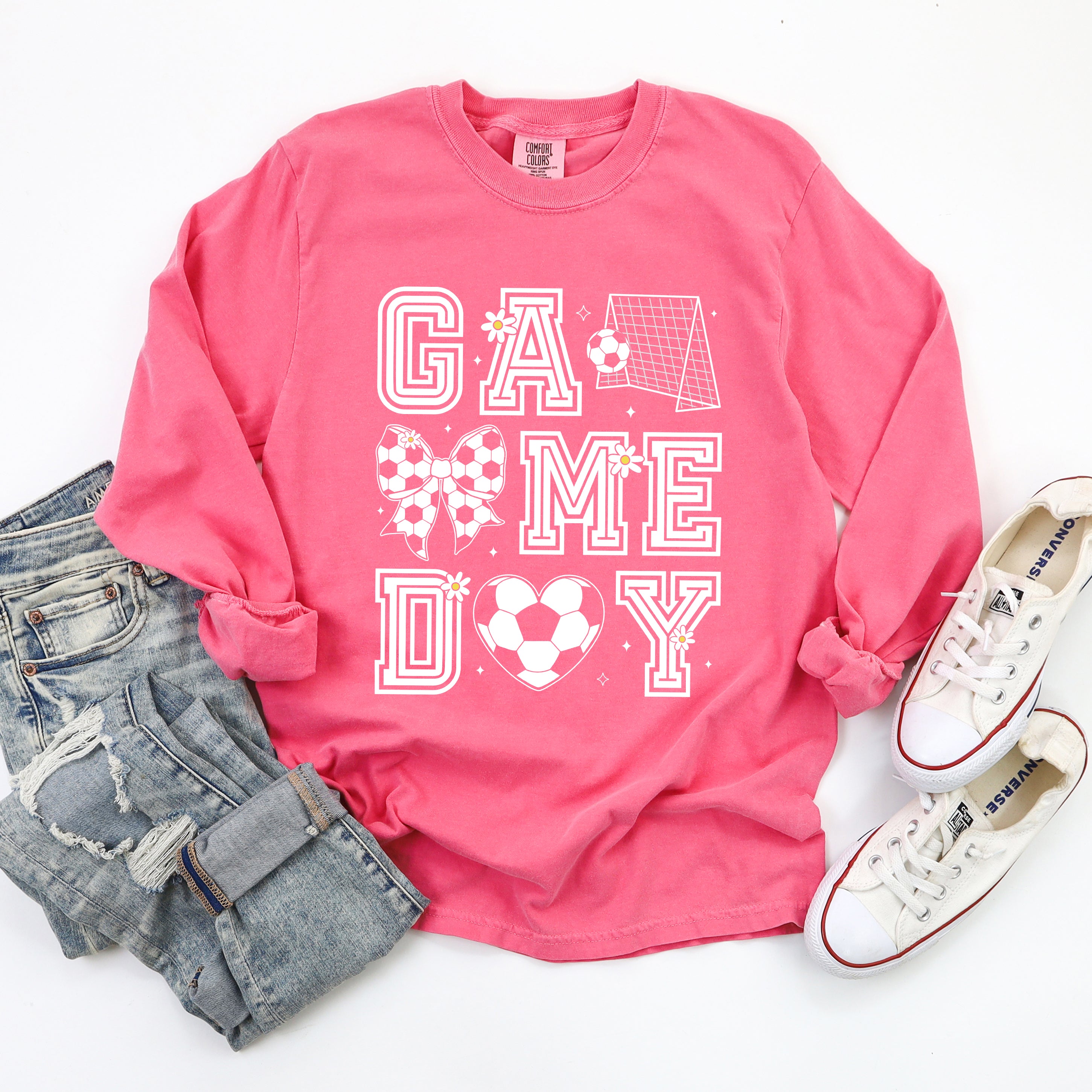 Soccer Game Day Flower | Garment Dyed Long Sleeve