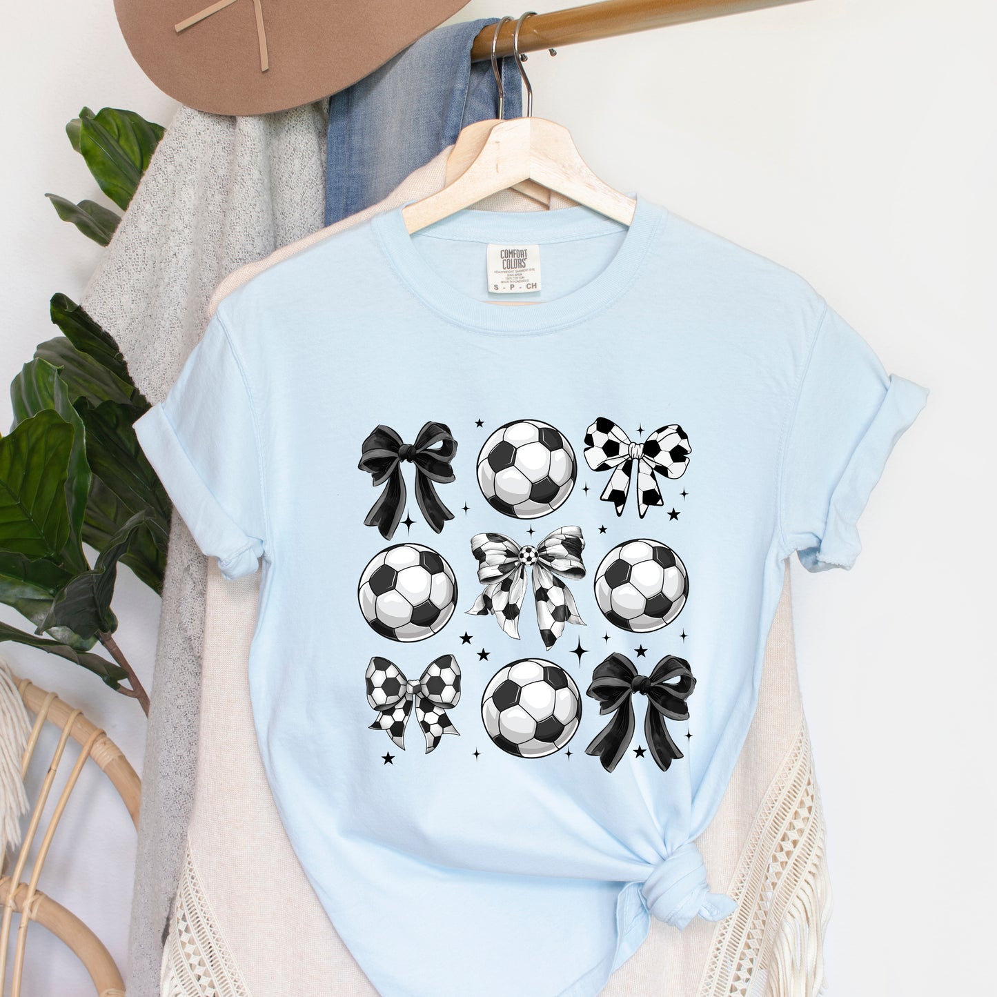 Soccer Ball Bows | Garment Dyed Short Sleeve Tee