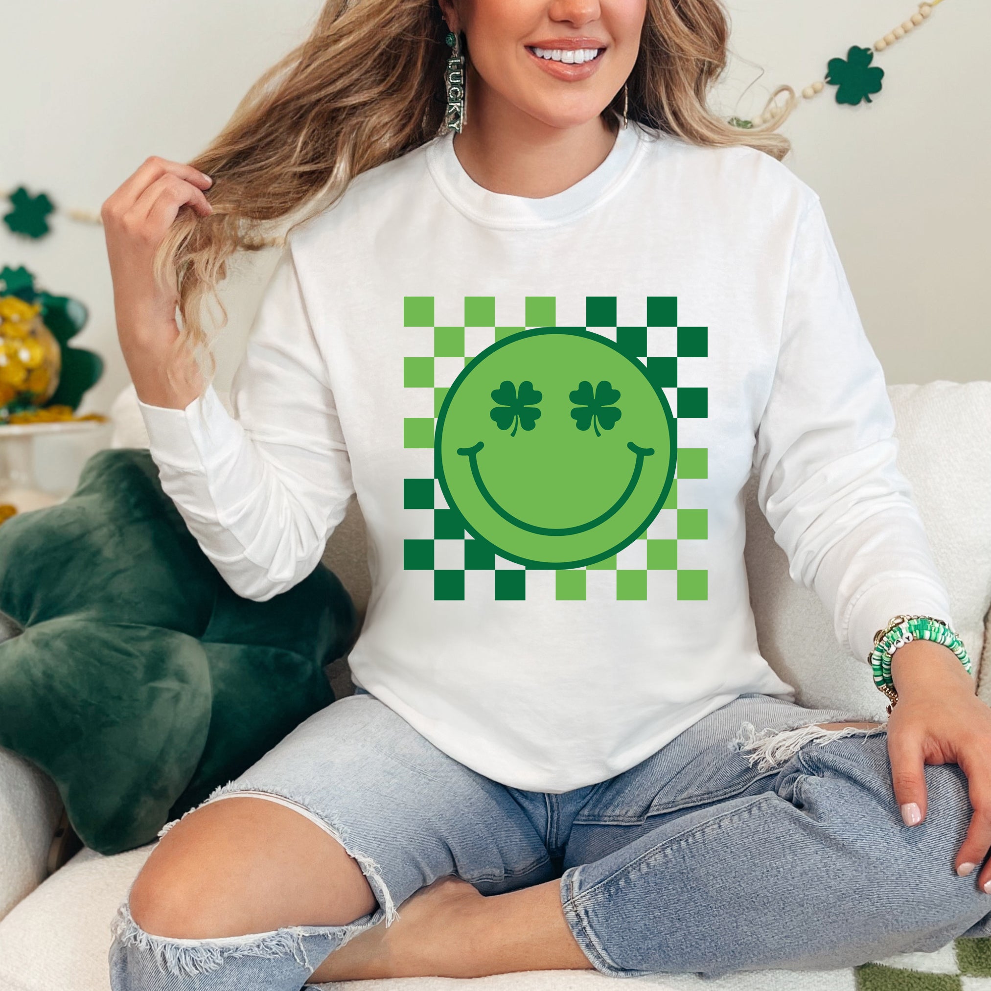 Clover Eyes Smiley | Garment Dyed Long Sleeve