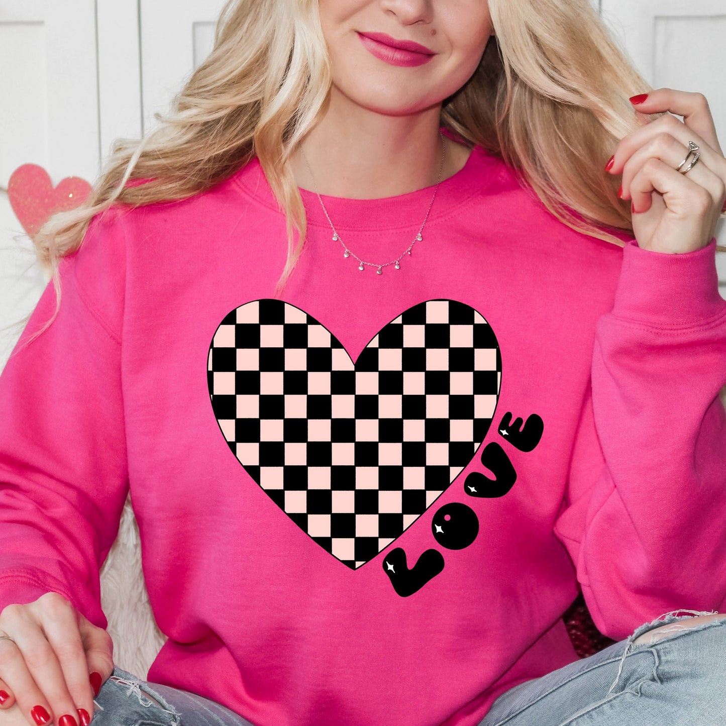 Clearance Checkered Heart Black | Sweatshirt