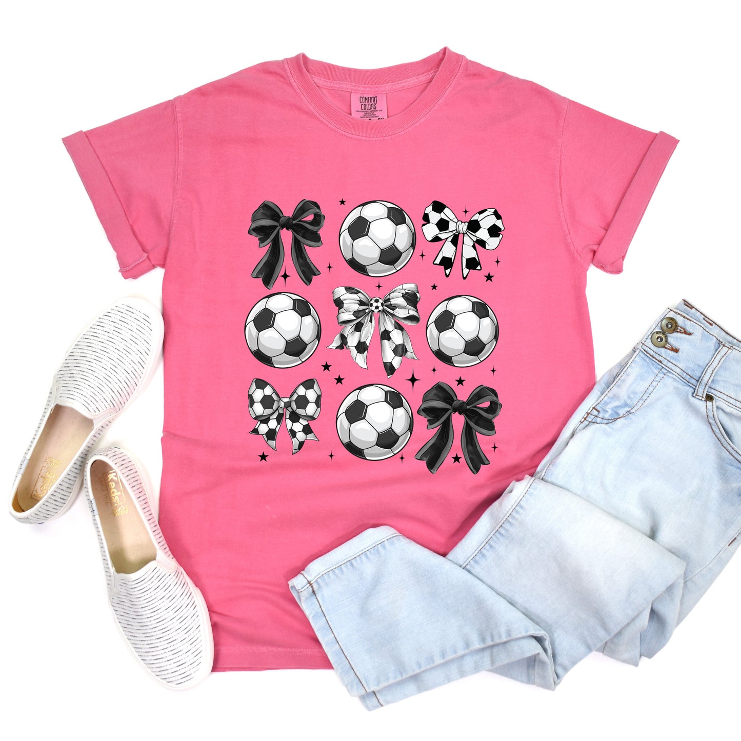 Soccer Ball Bows | Garment Dyed Short Sleeve Tee