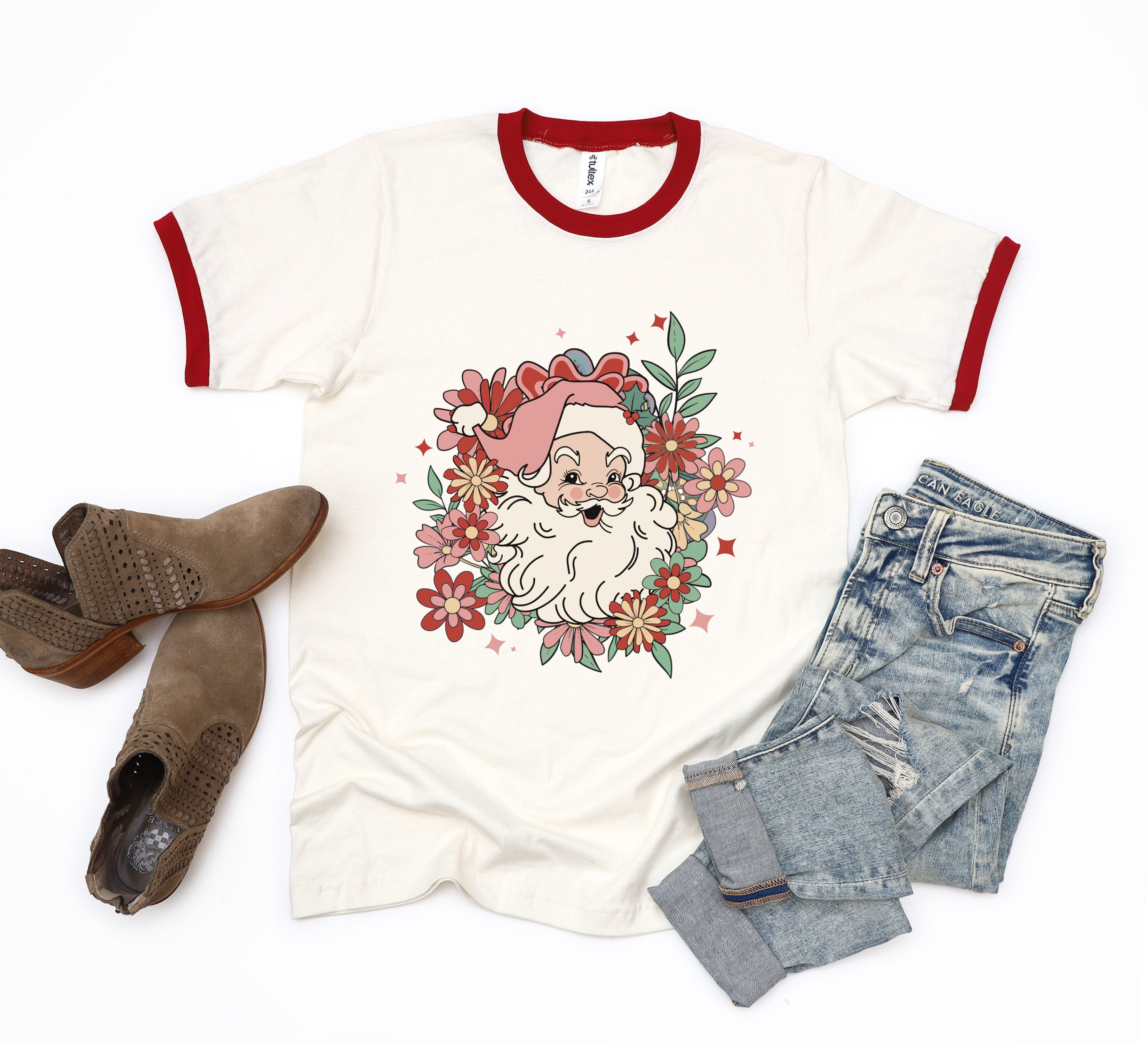 Floral Santa | Ringer Tee