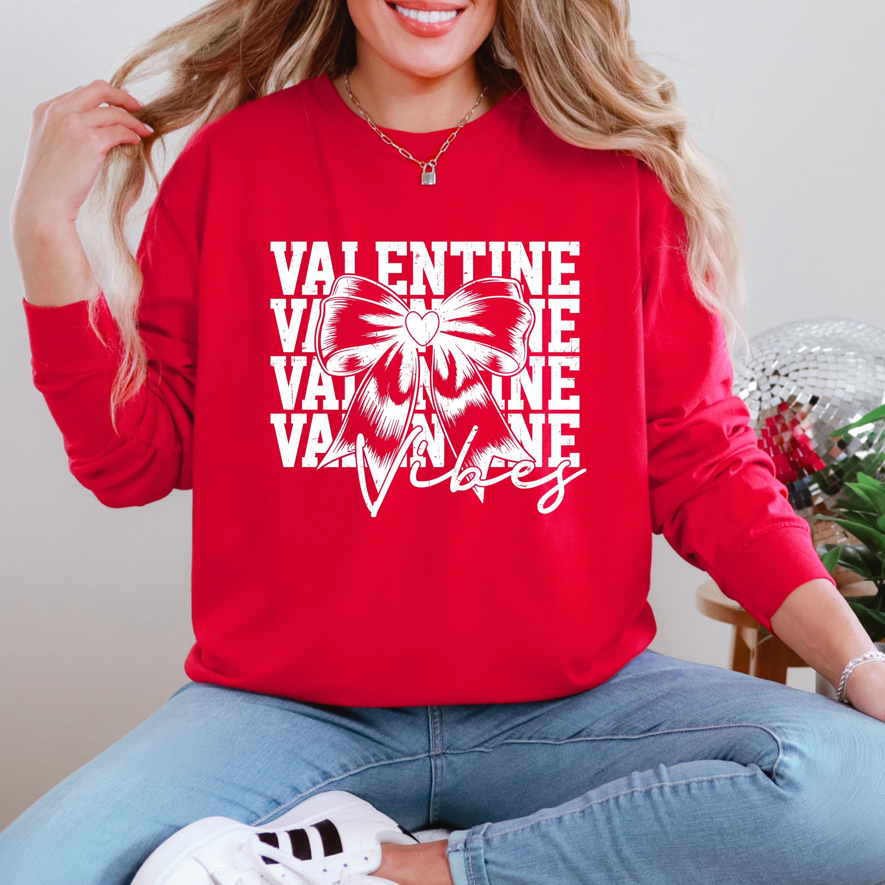 Coquette Valentine Vibes Stacked | Garment Dyed Long Sleeve