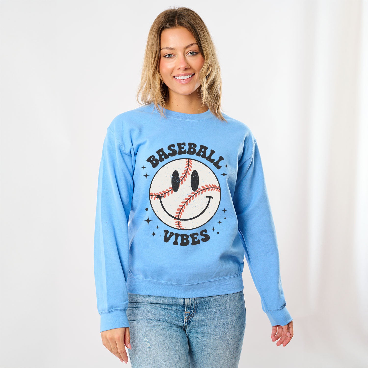 Baseball Vibes Smiley Face | Sweatshirt