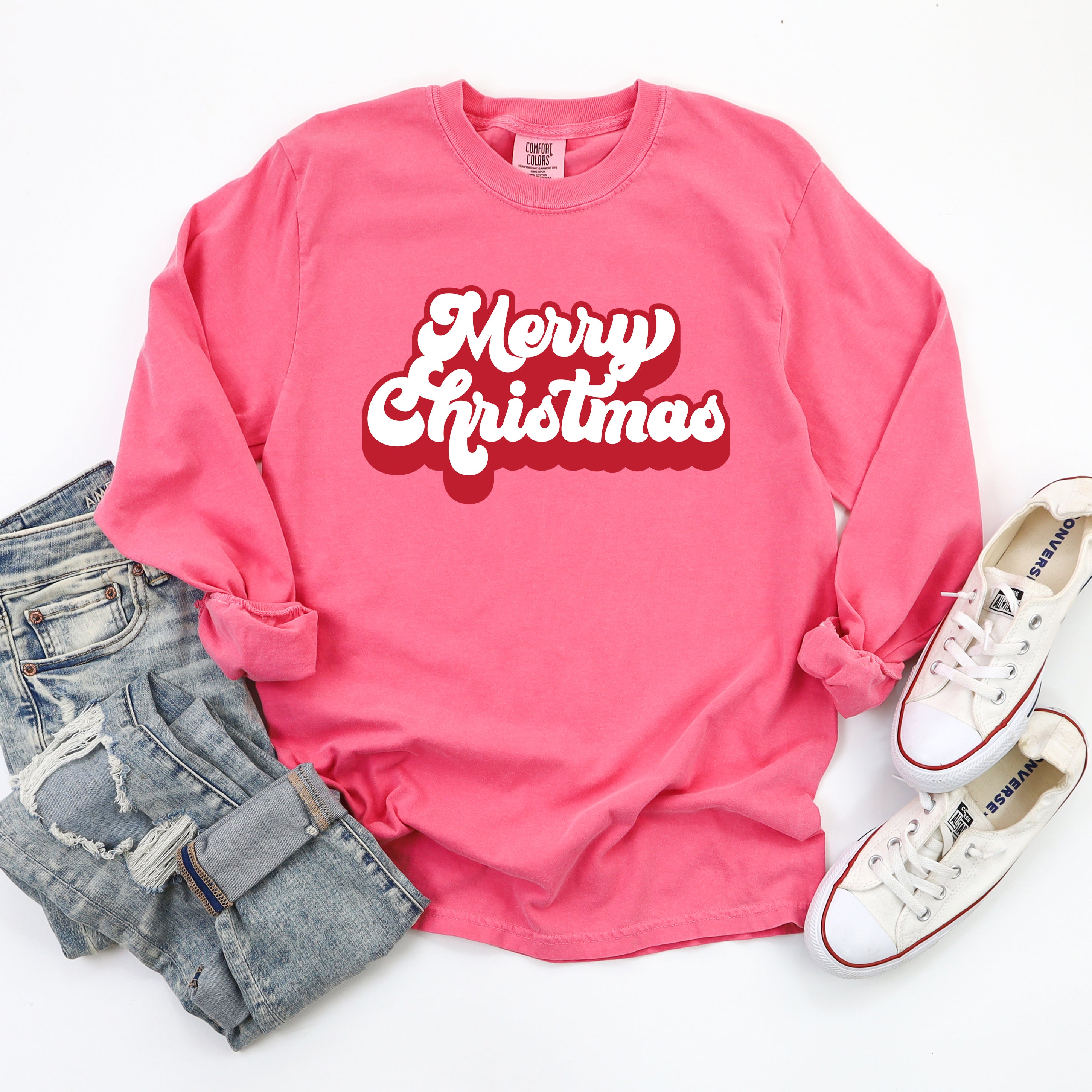 Retro Merry Christmas | Garment Dyed Long Sleeve
