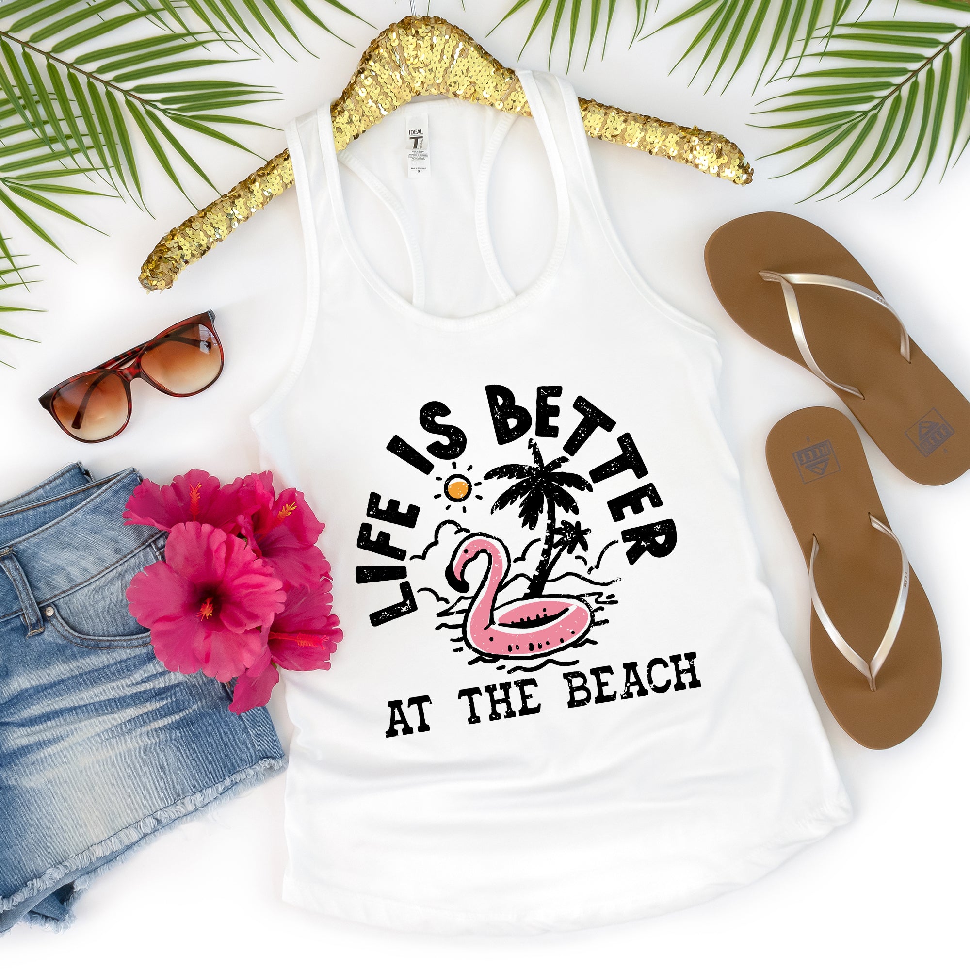 Better At The Beach Flamingo | Racerback Tank