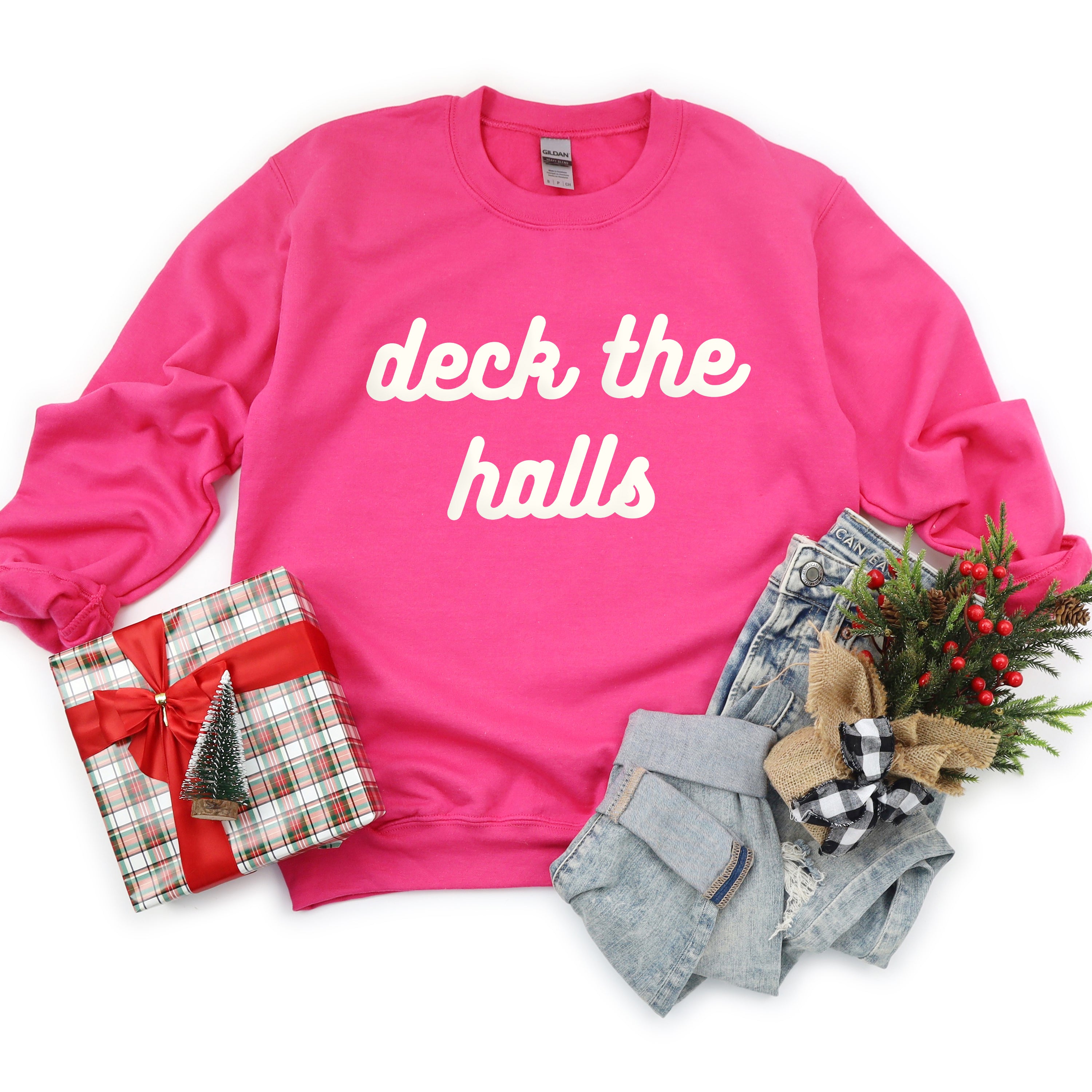 Deck The Halls Bold Cursive Puff Print | Sweatshirt
