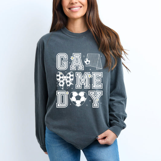 Soccer Game Day Flower | Garment Dyed Long Sleeve