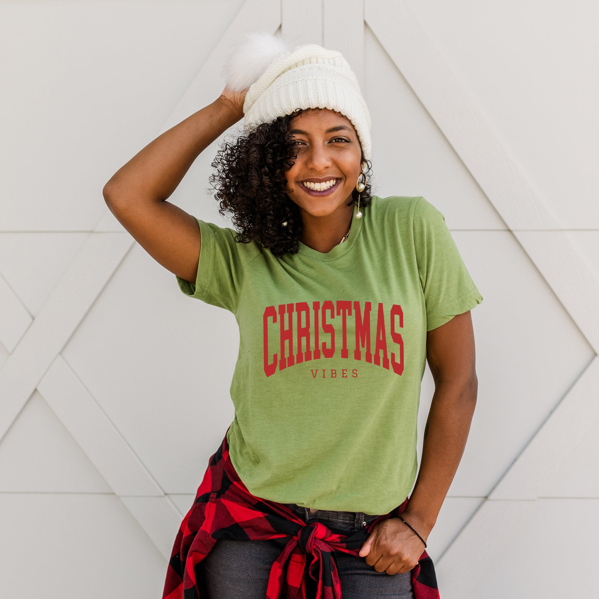 Christmas Vibes Varsity | Short Sleeve Graphic Tee