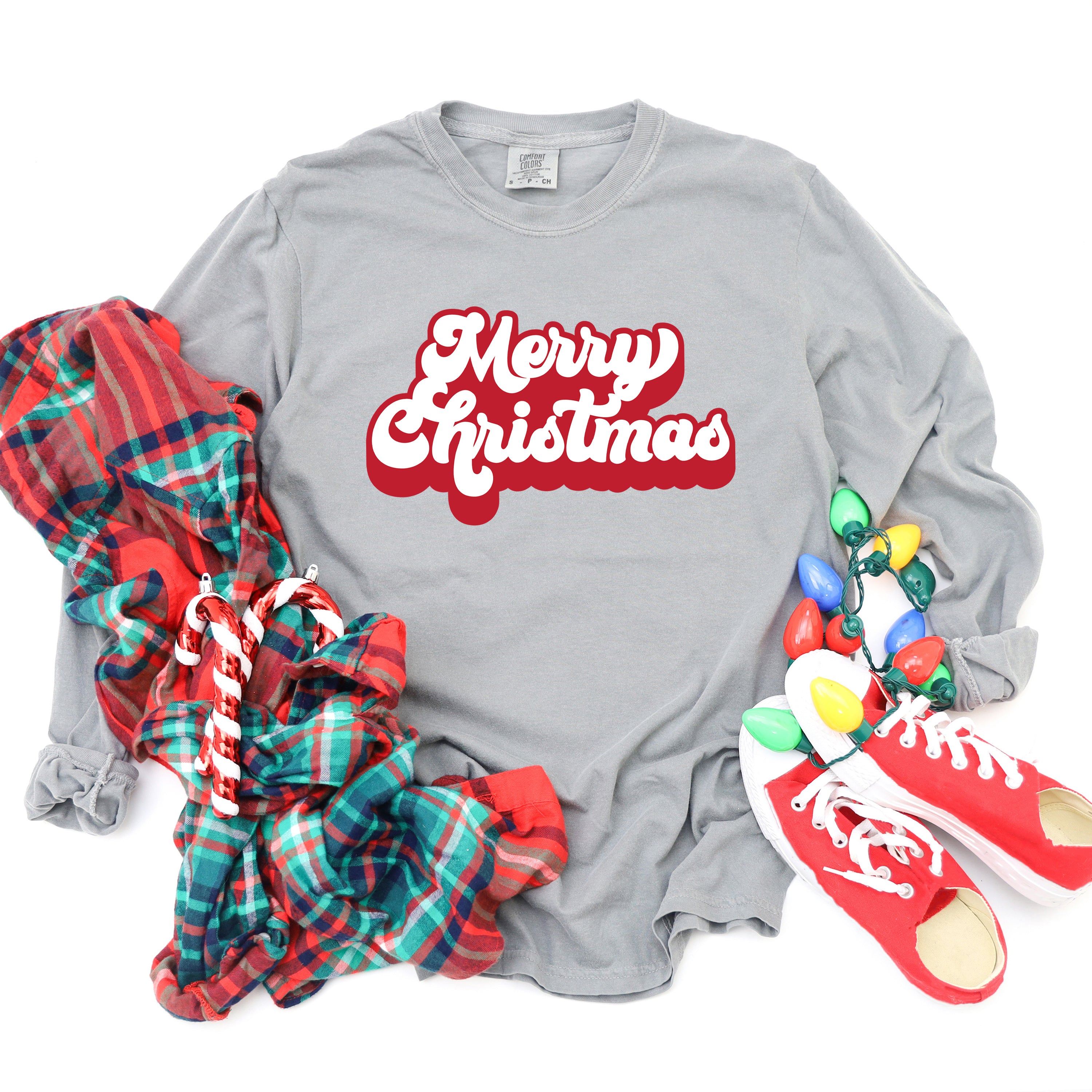 Retro Merry Christmas | Garment Dyed Long Sleeve