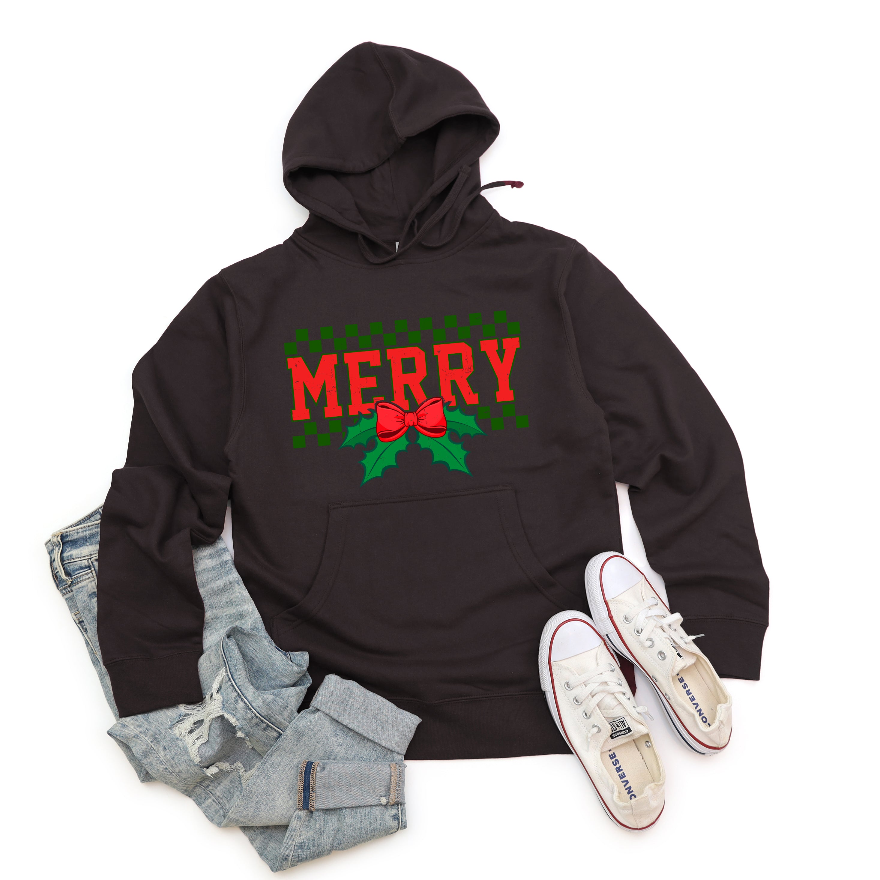 Merry Checkered Mistletoe | Hoodie