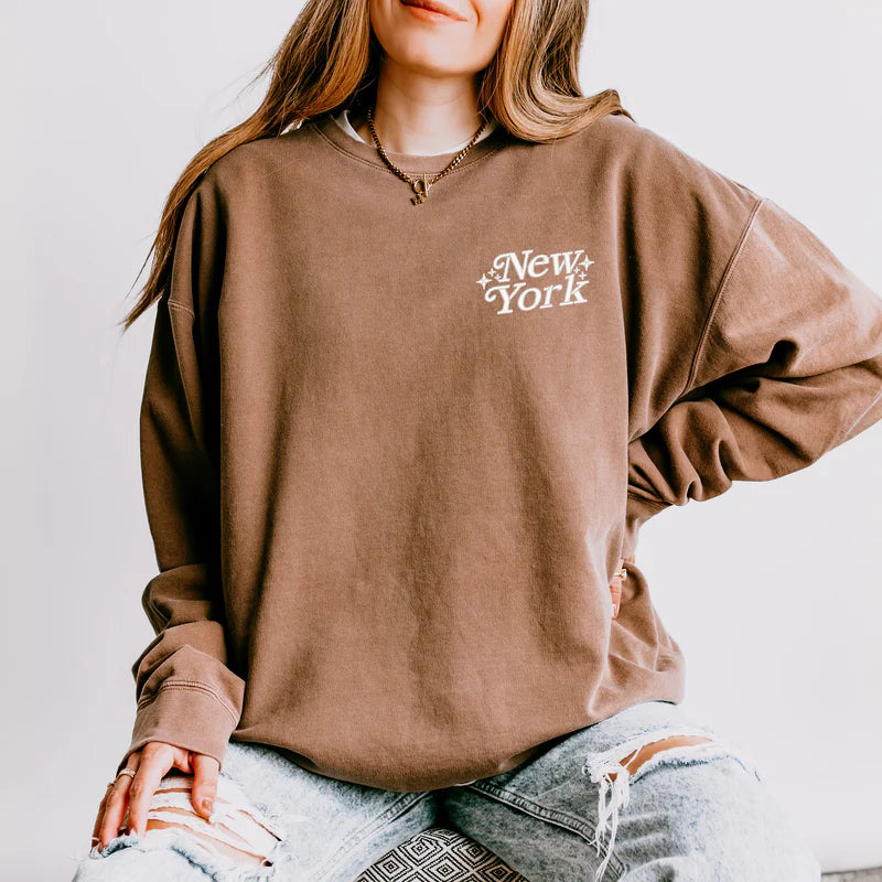 Embroidered New York Stars | Lightweight Garment Dyed Sweatshirt