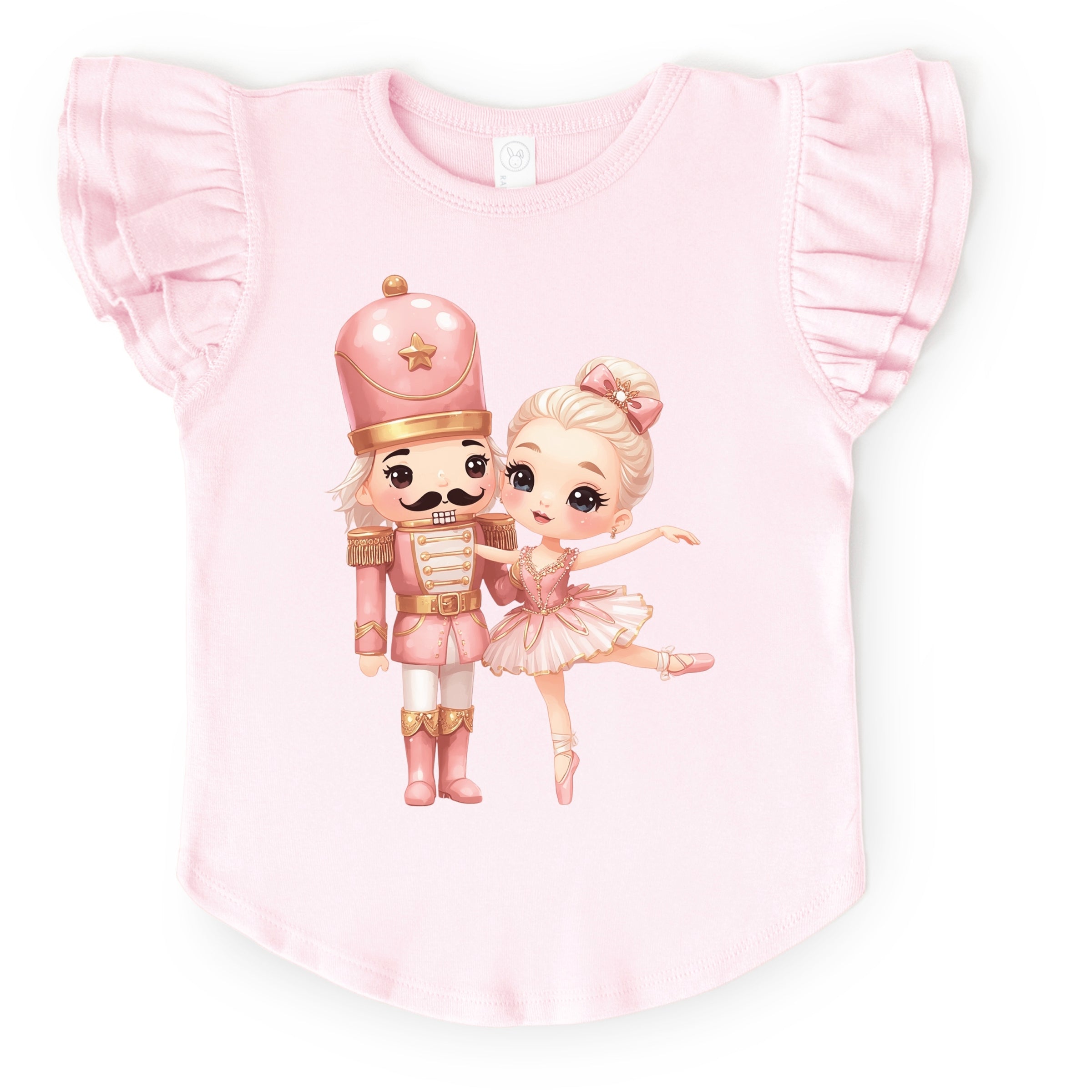 Pink Nutcracker Ballerina - Flutter Sleeve Graphic T-Shirt