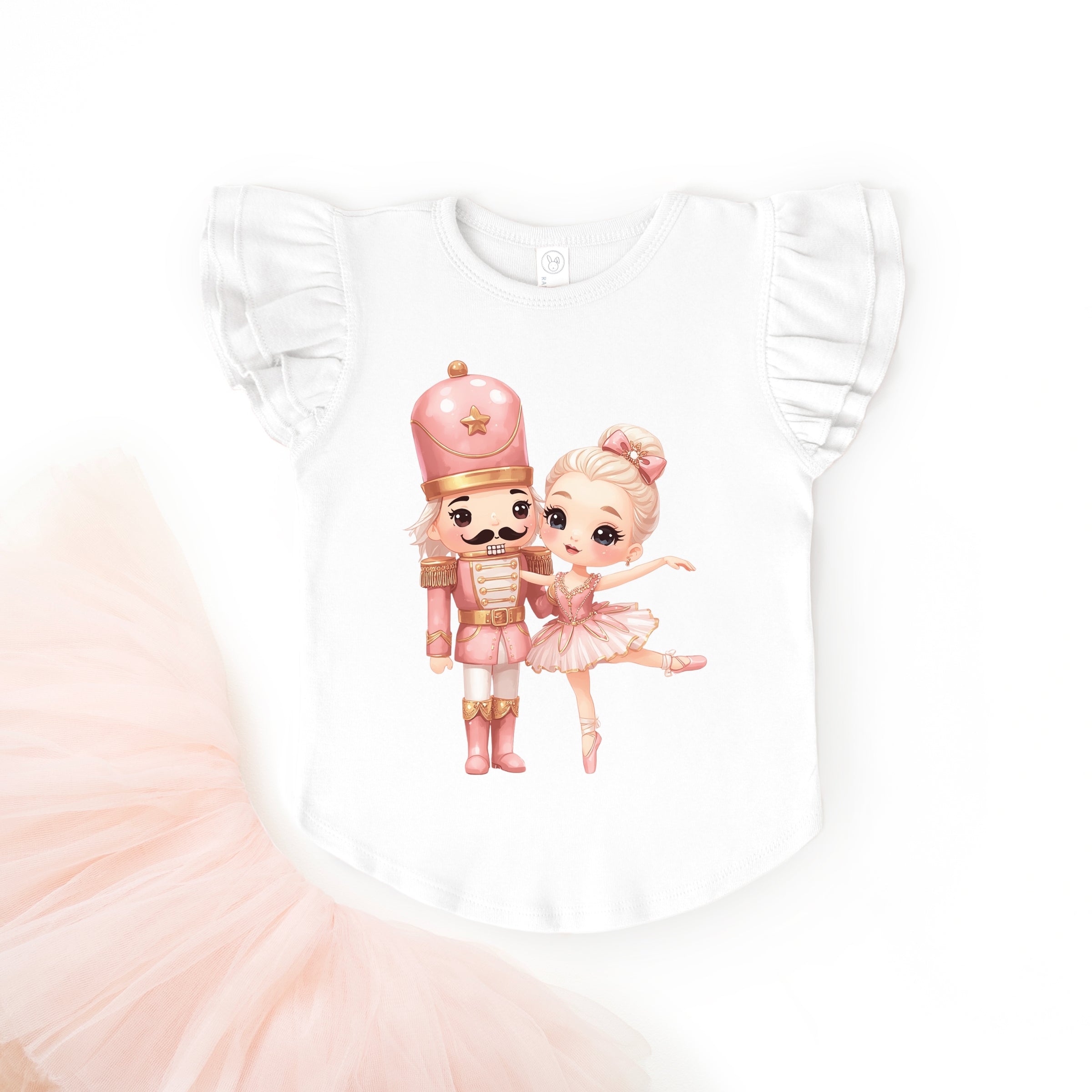 Pink Nutcracker Ballerina - Flutter Sleeve Graphic T-Shirt