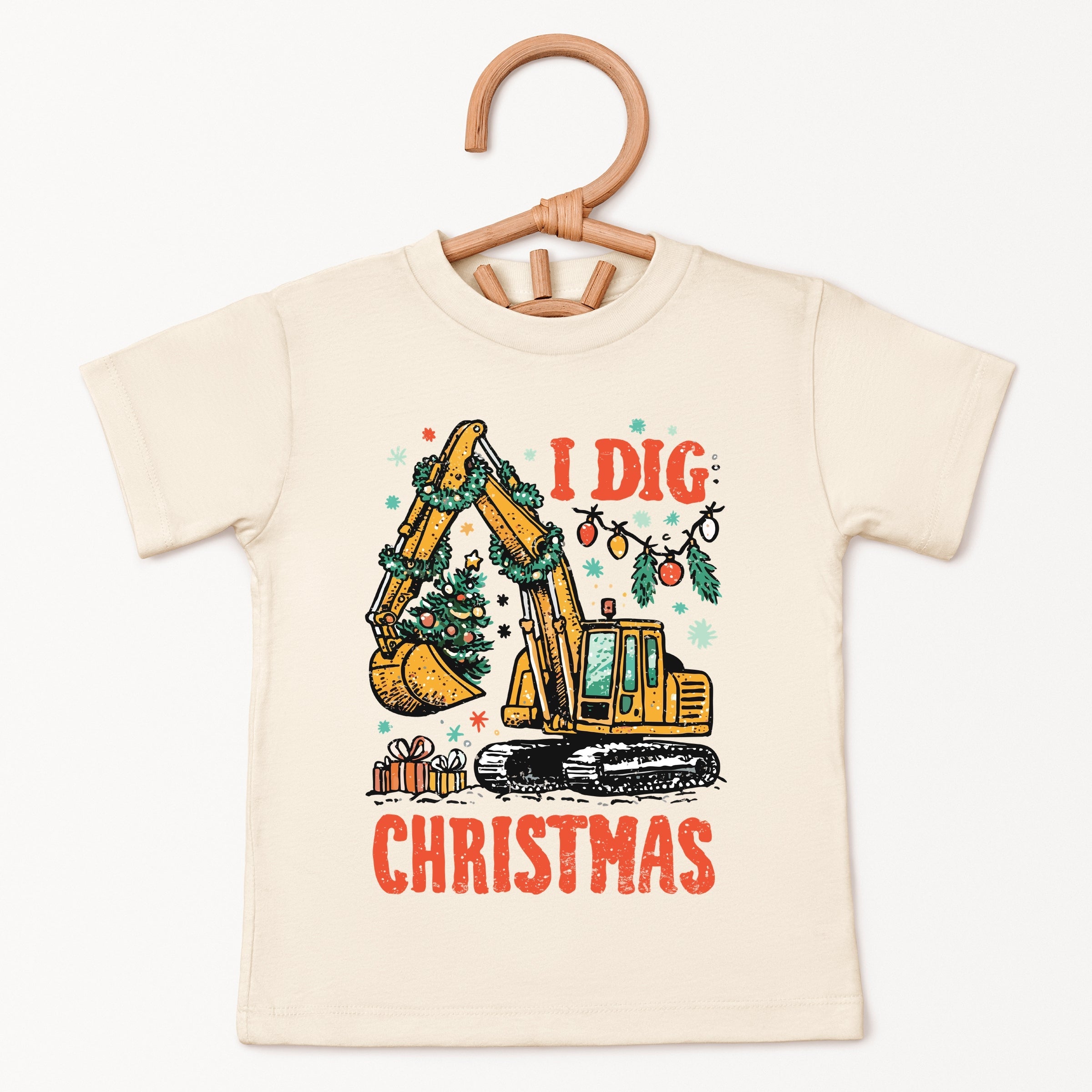 I Dig Christmas Excavator - Youth Short Sleeve Graphic T-Shirt and Toddler Short Sleeve Graphic T-Shirt