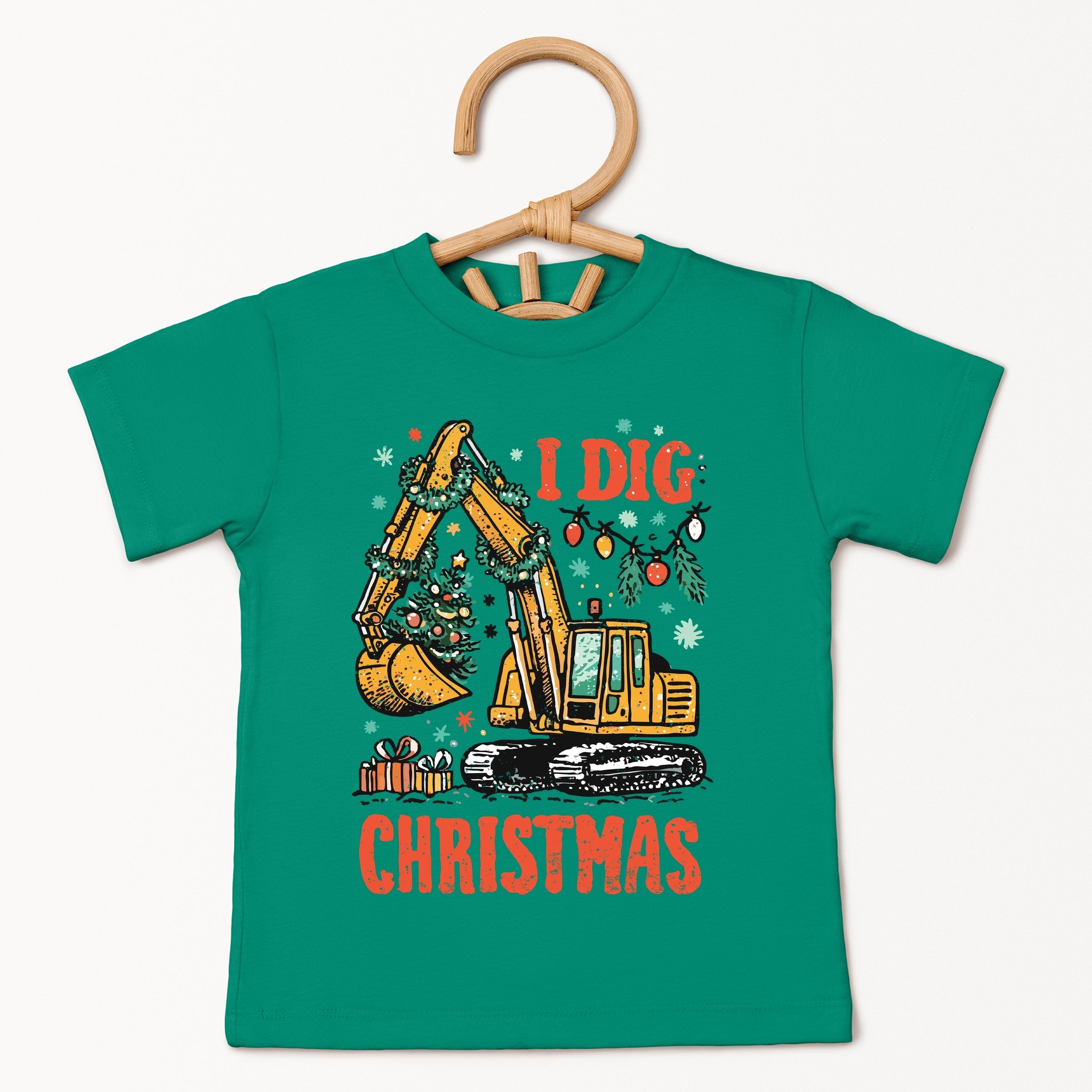 I Dig Christmas Excavator - Youth Short Sleeve Graphic T-Shirt and Toddler Short Sleeve Graphic T-Shirt