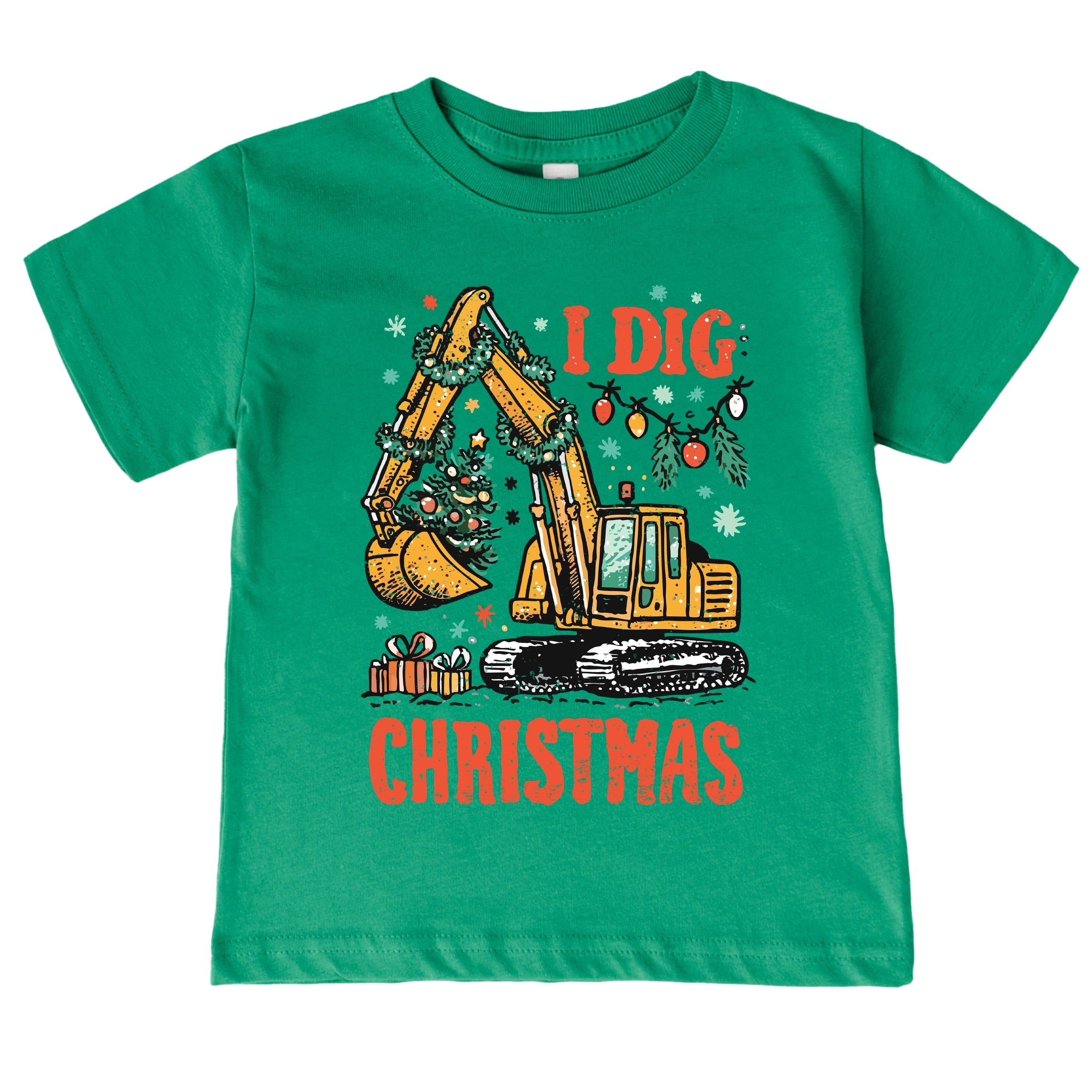 I Dig Christmas Excavator - Youth Short Sleeve Graphic T-Shirt and Toddler Short Sleeve Graphic T-Shirt