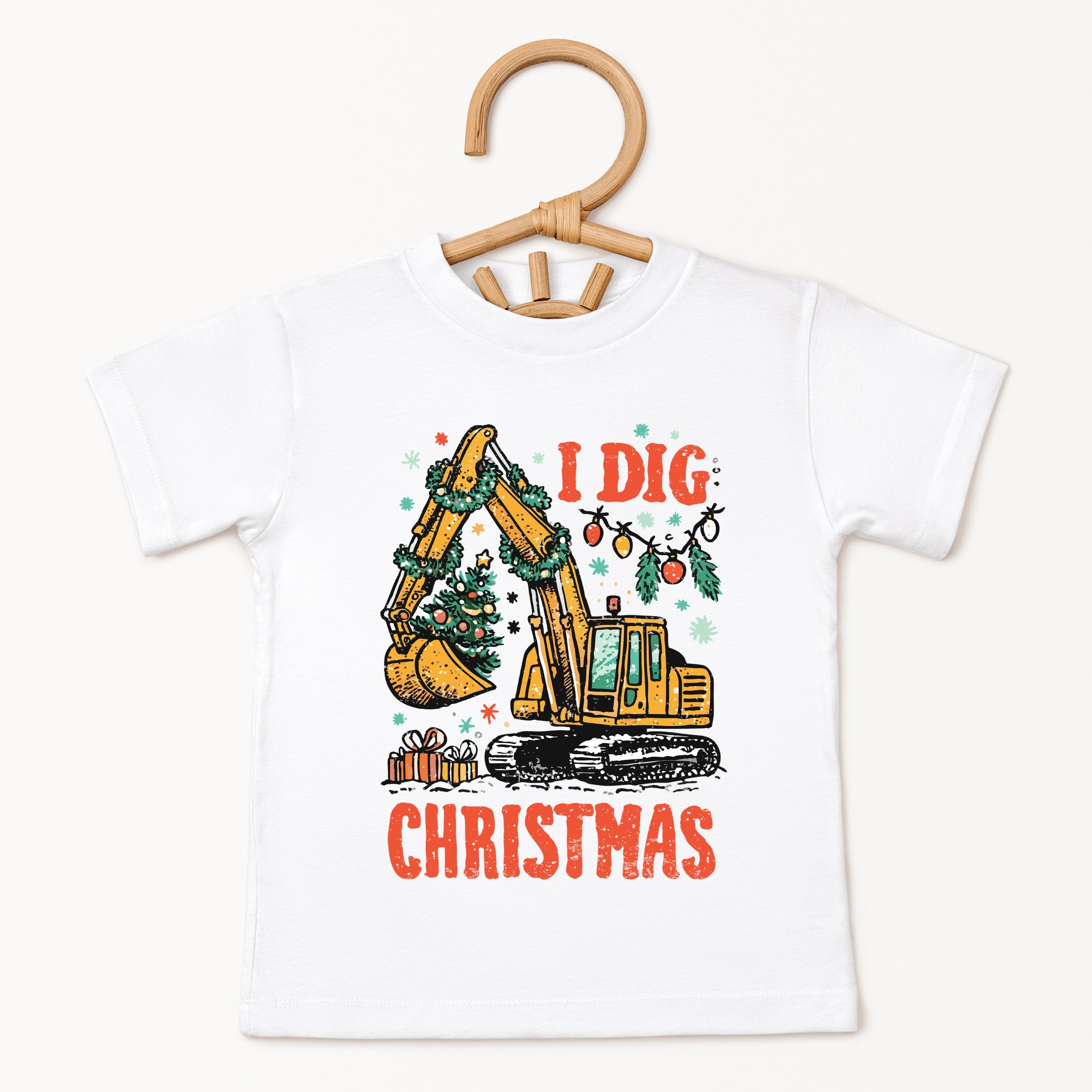 I Dig Christmas Excavator - Youth Short Sleeve Graphic T-Shirt and Toddler Short Sleeve Graphic T-Shirt