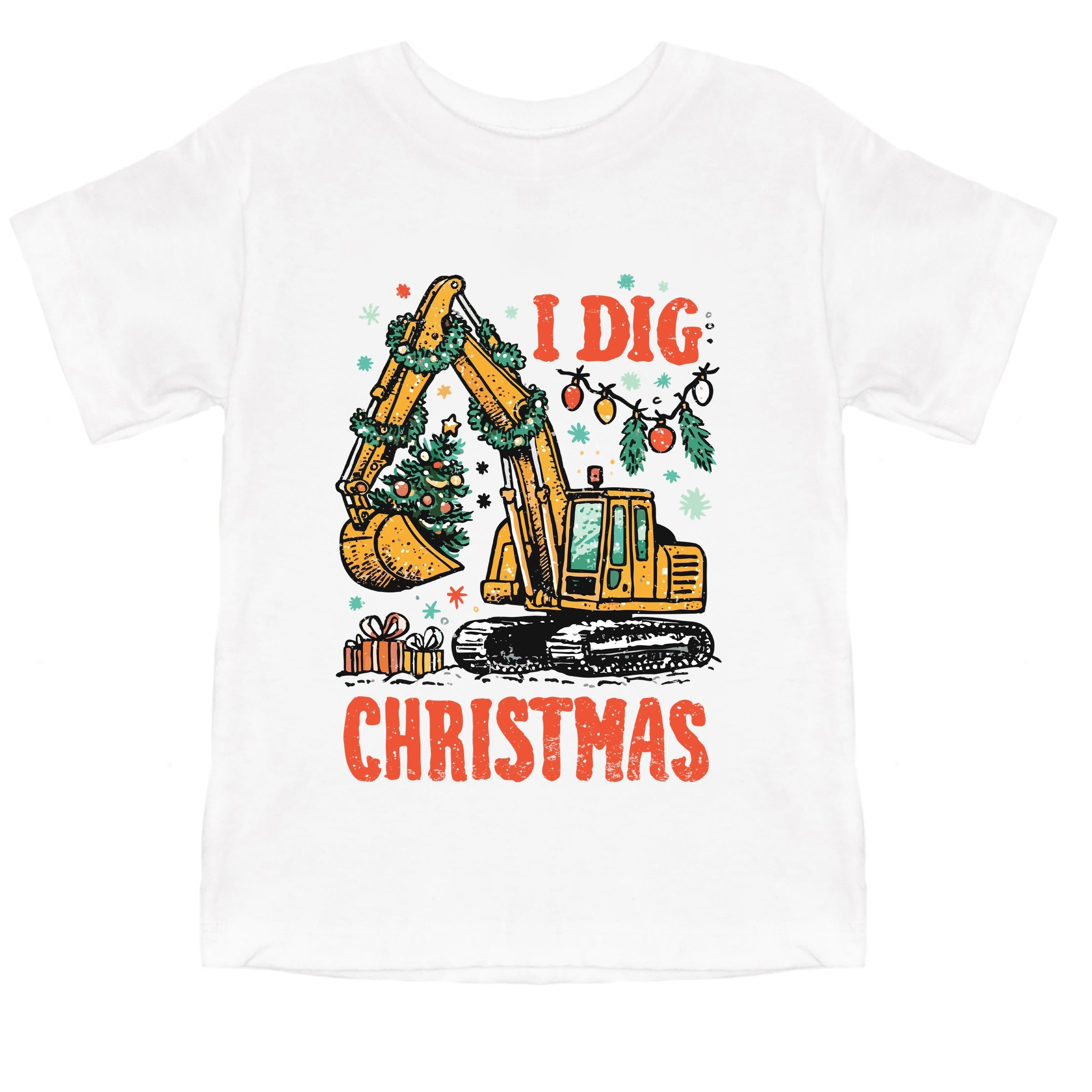 I Dig Christmas Excavator - Youth Short Sleeve Graphic T-Shirt and Toddler Short Sleeve Graphic T-Shirt