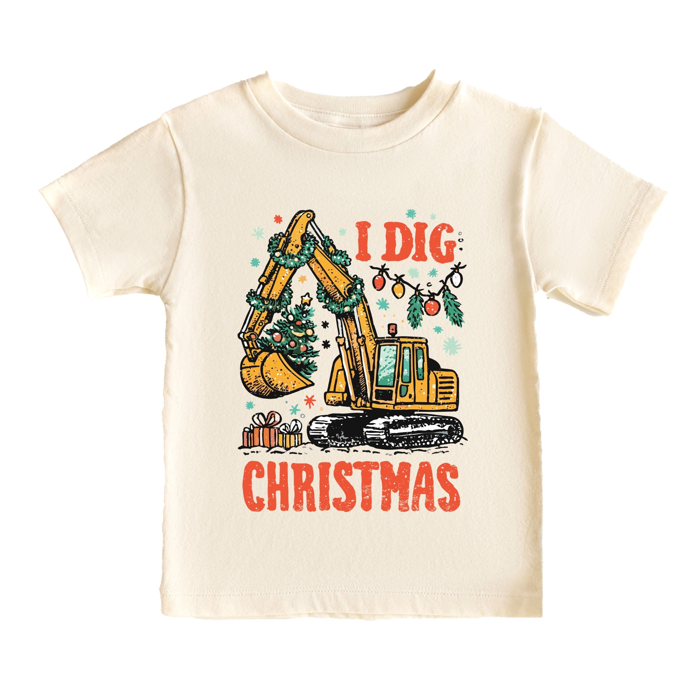 I Dig Christmas Excavator - Youth Short Sleeve Graphic T-Shirt and Toddler Short Sleeve Graphic T-Shirt