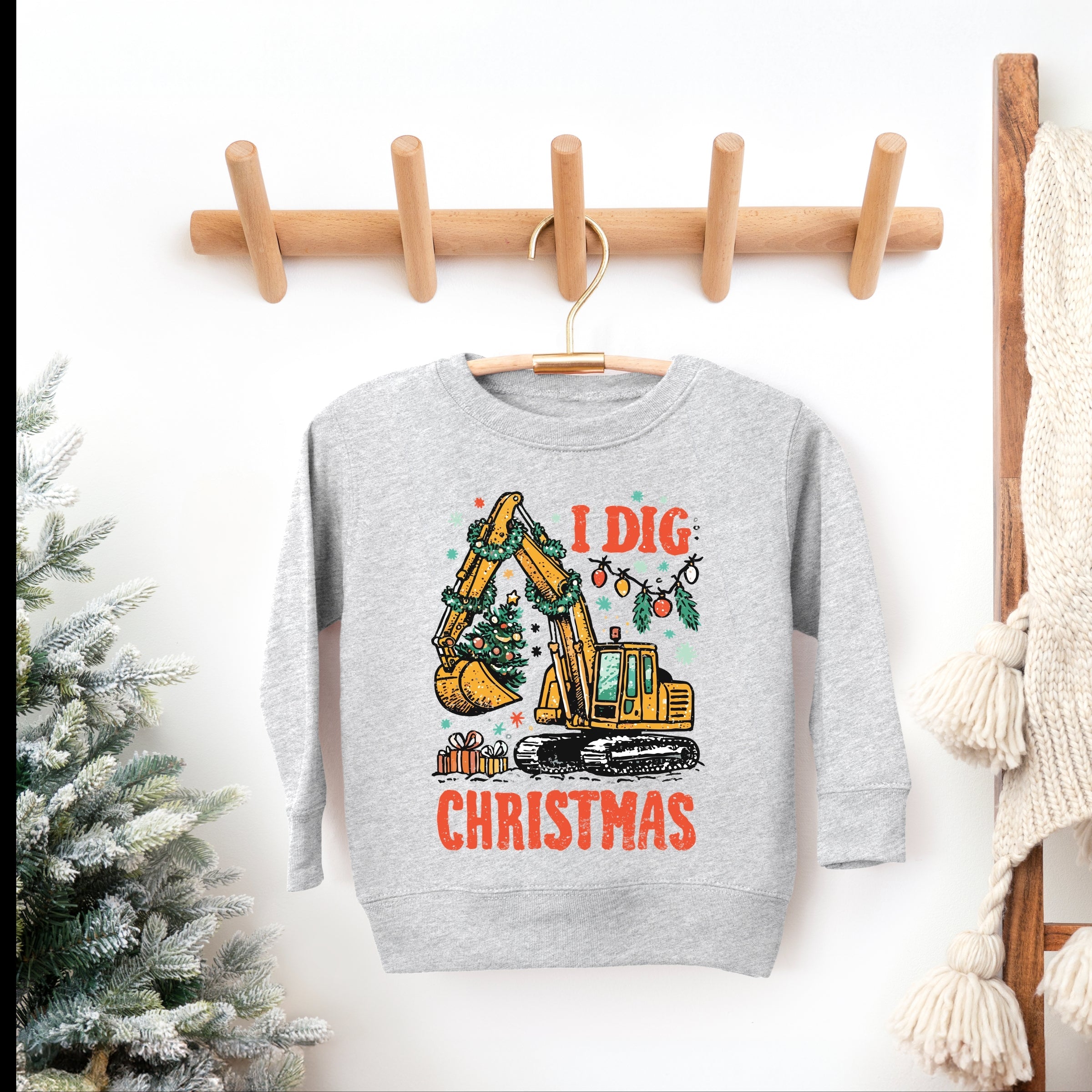 I Dig Christmas Excavator - Toddler Graphic Sweatshirt and Youth Graphic Sweatshirt
