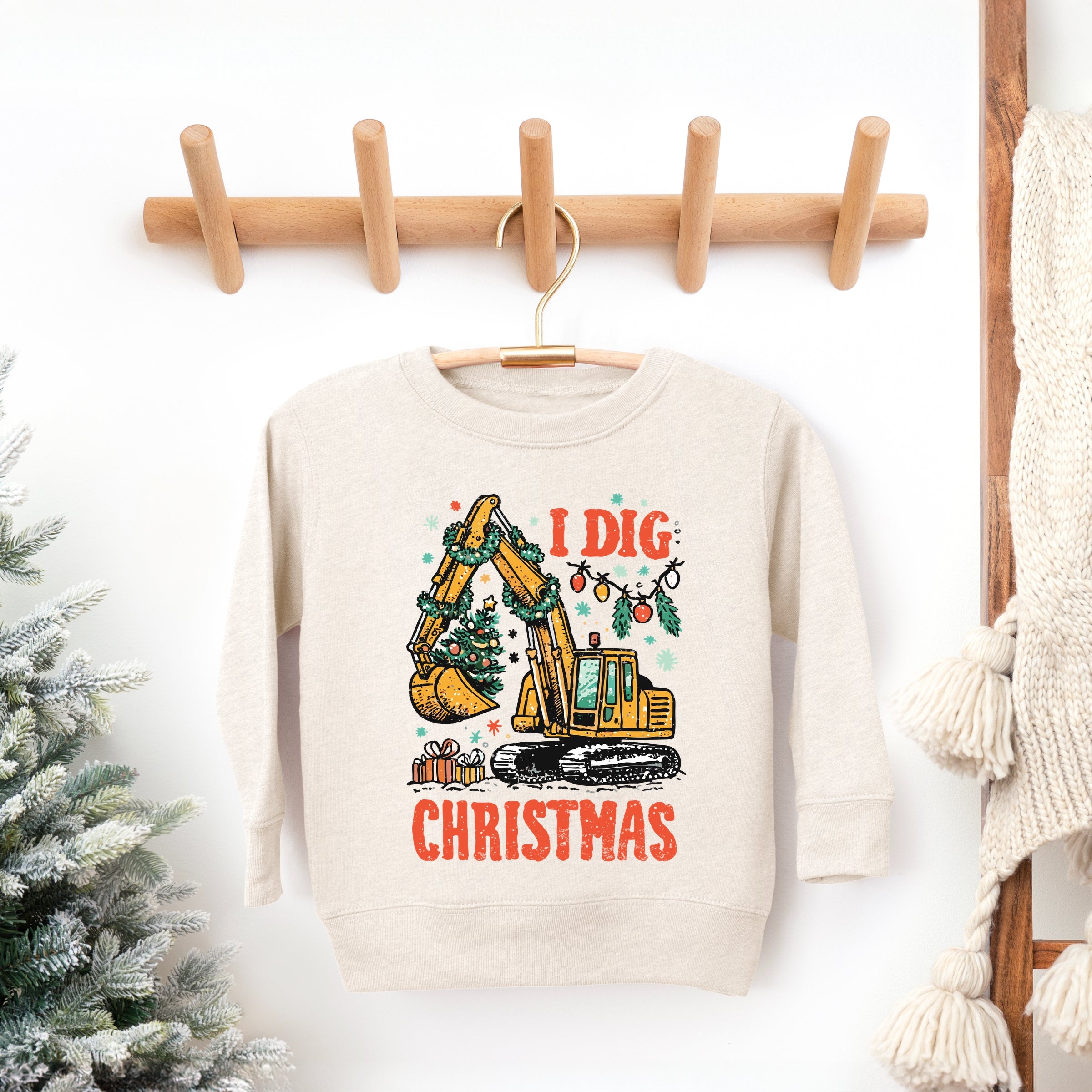 I Dig Christmas Excavator - Toddler Graphic Sweatshirt and Youth Graphic Sweatshirt
