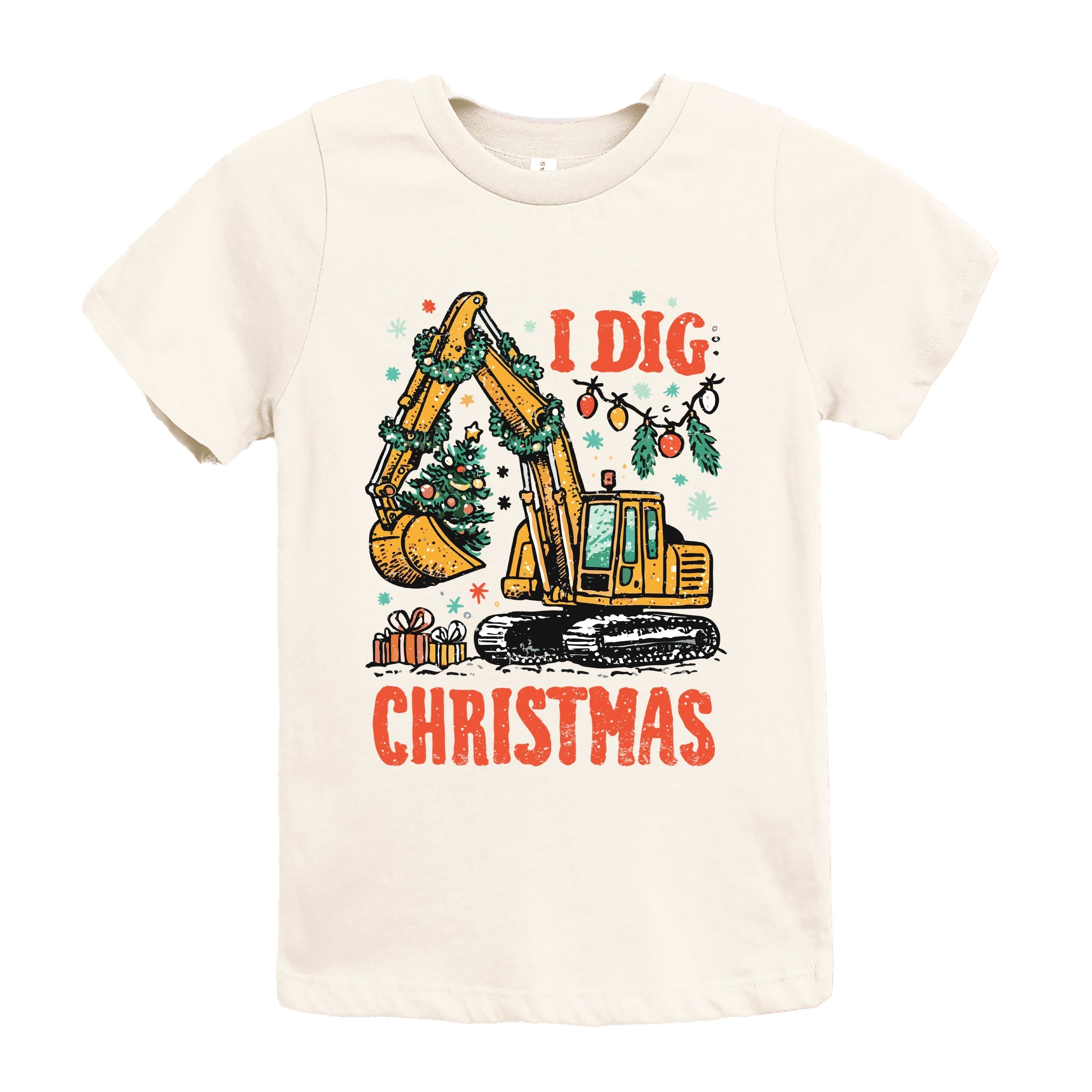 I Dig Christmas Excavator - Youth Short Sleeve Graphic T-Shirt and Toddler Short Sleeve Graphic T-Shirt