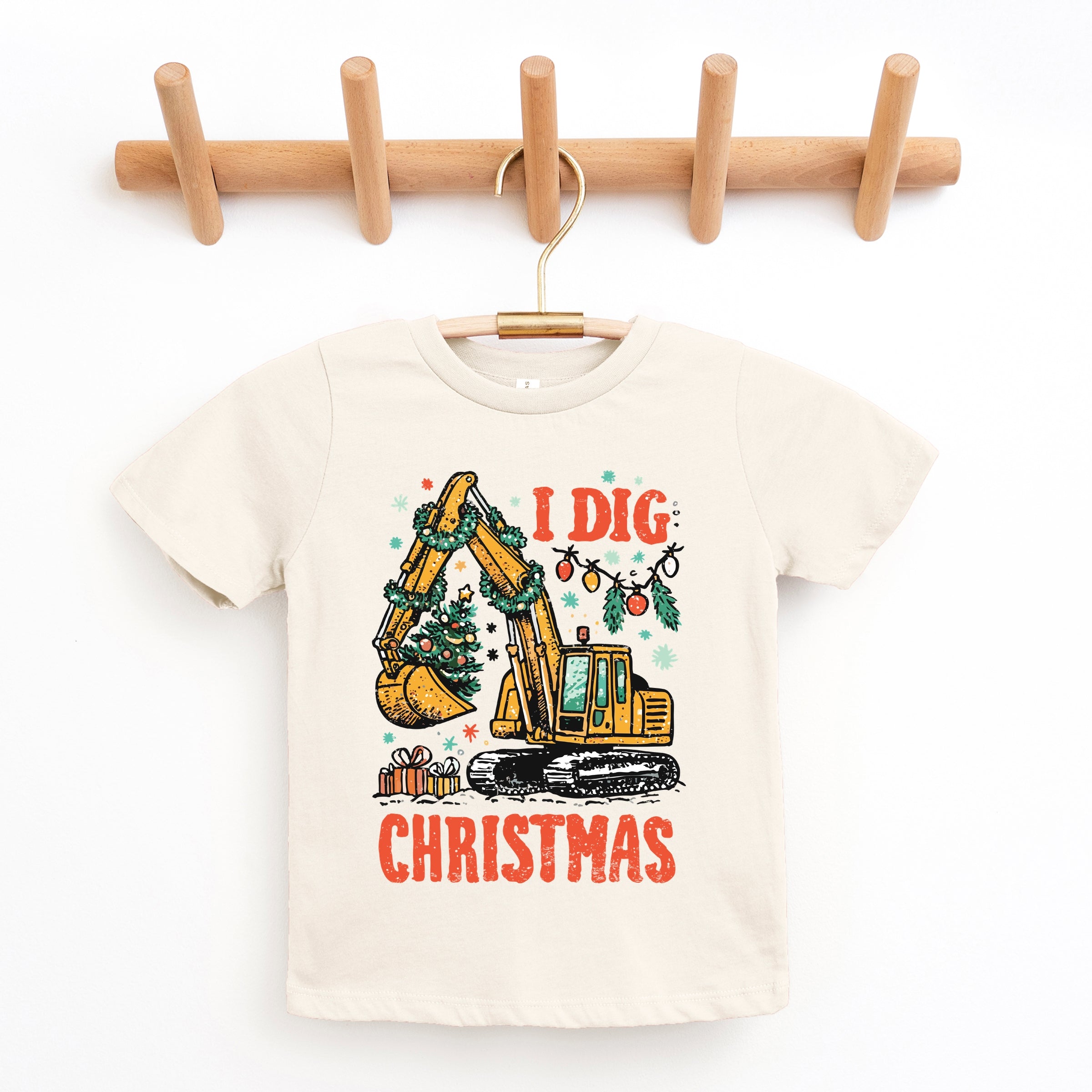 I Dig Christmas Excavator - Youth Short Sleeve Graphic T-Shirt and Toddler Short Sleeve Graphic T-Shirt